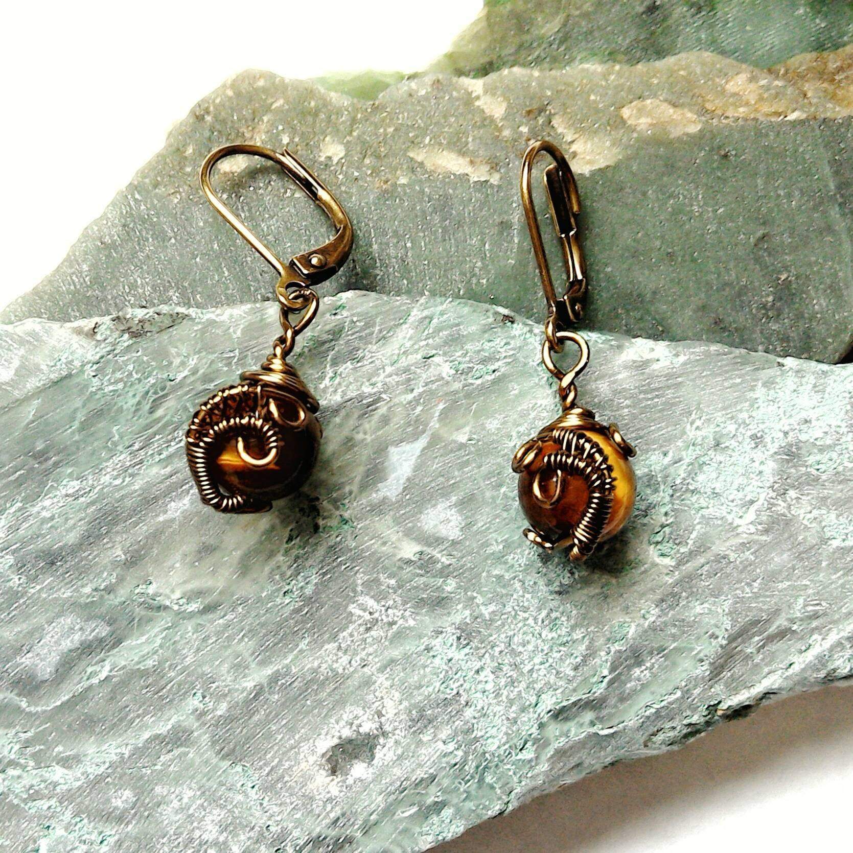 Original Tiger's Eye Lever Back Earrings – Natural Stone Jewelry for Women, Gift for Her, Perfect for Parties & Special Occasions