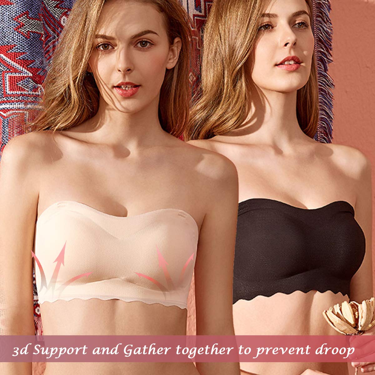 FEOYA Women's Wireless Strapless Bra - Comfortable Everyday Bandeau Bra with Removable Padding, Seamless Push Up Design for Wedding, Party & Formal Wear
