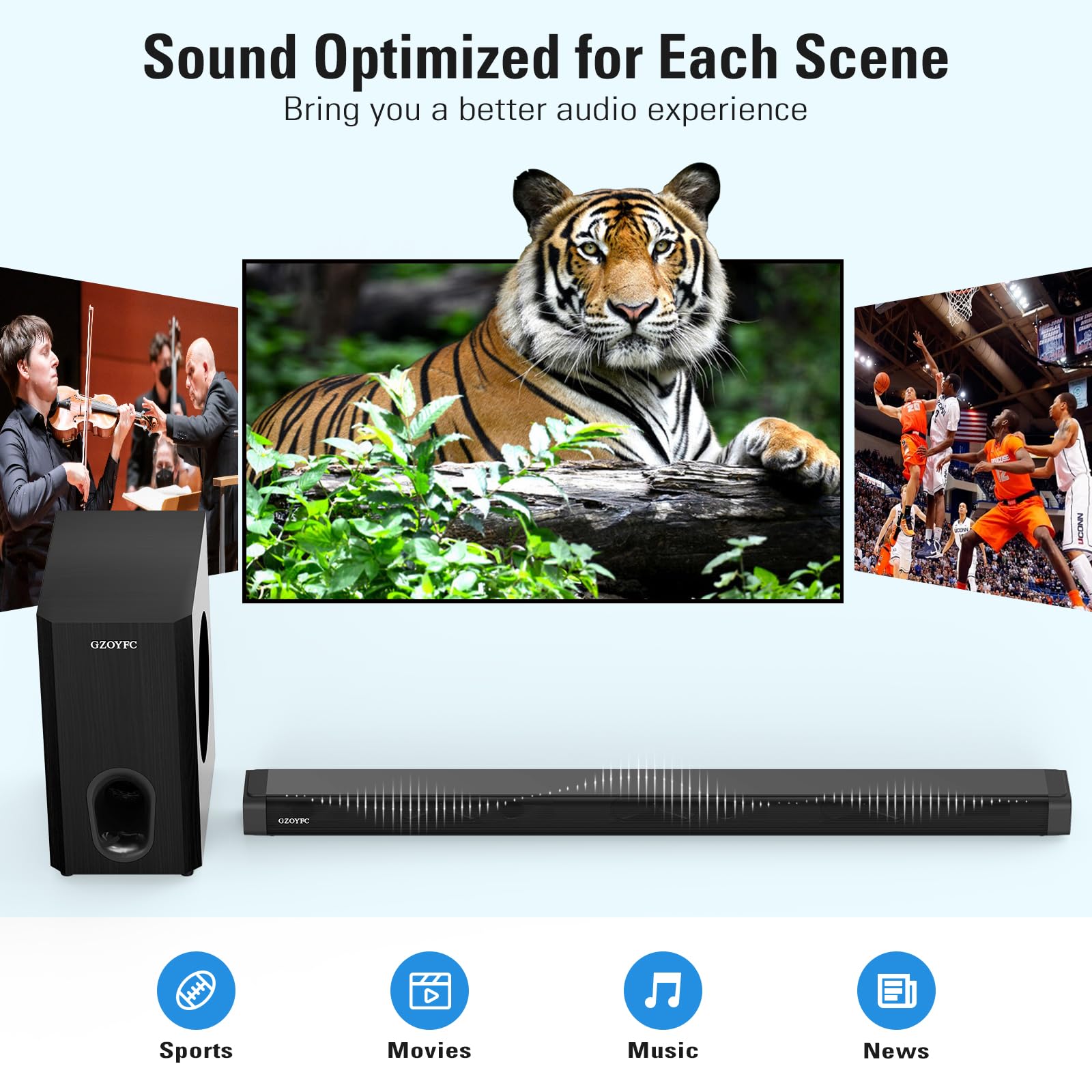 3.1 Channel 160W Sound Bar with Wireless Subwoofer - 5.0 Bluetooth Soundbar for Smart TV with Bass Reflex Technology | HDMI-ARC/Optical/AUX Connectivity | Easy Setup for Home Theater, Gaming & Movie Nights - Crystal Clear Audio for Living Room & Home Office Use