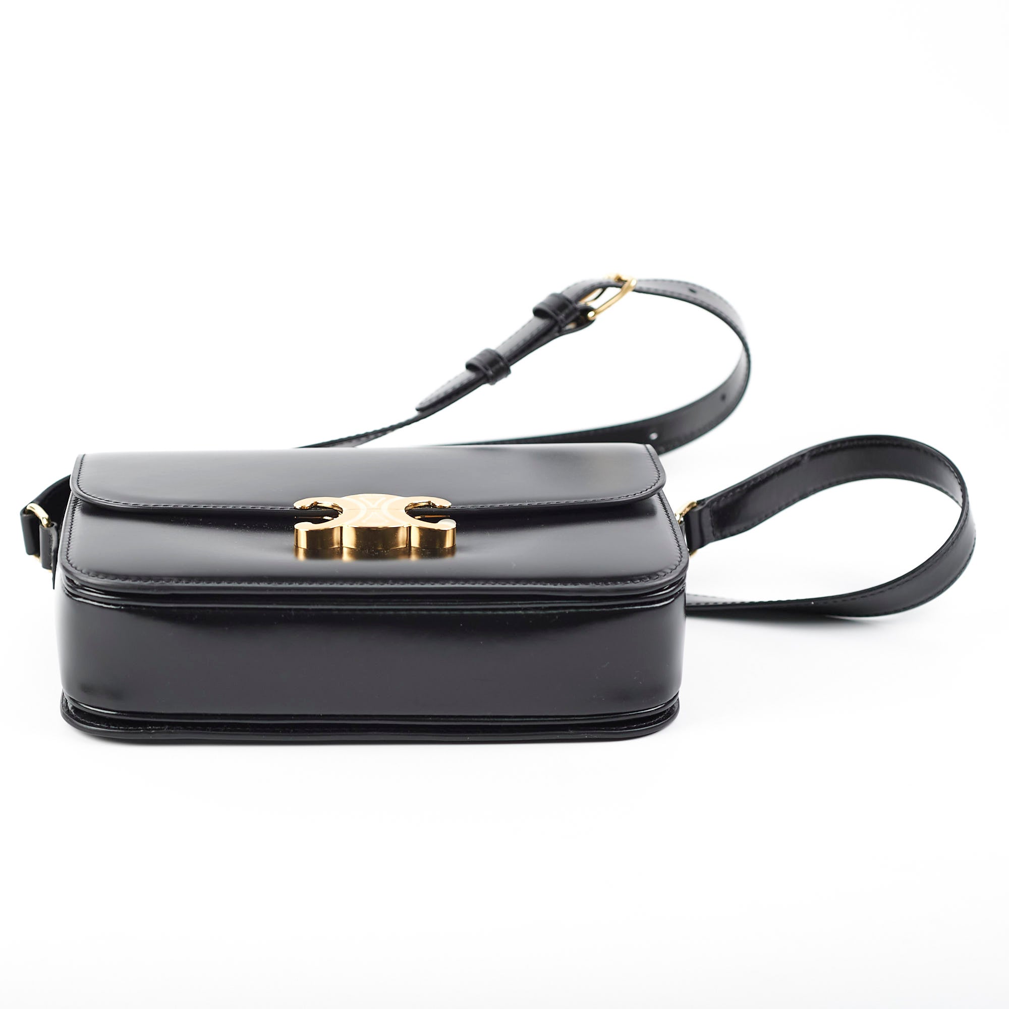 Celine Classique Triomphe Black Leather Crossbody Bag for Women | Luxury Designer Handbag for Everyday Use, Date Night & Office