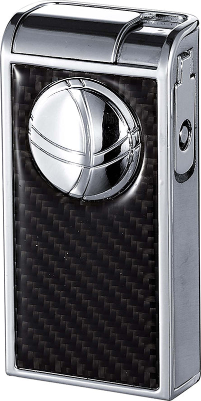 Premium Black & Silver Carbon Fiber Double Torch Lighter - Windproof Refillable Butane Lighter for Cigars, Candles, Camping & Outdoor Adventures (Gift Box Included)