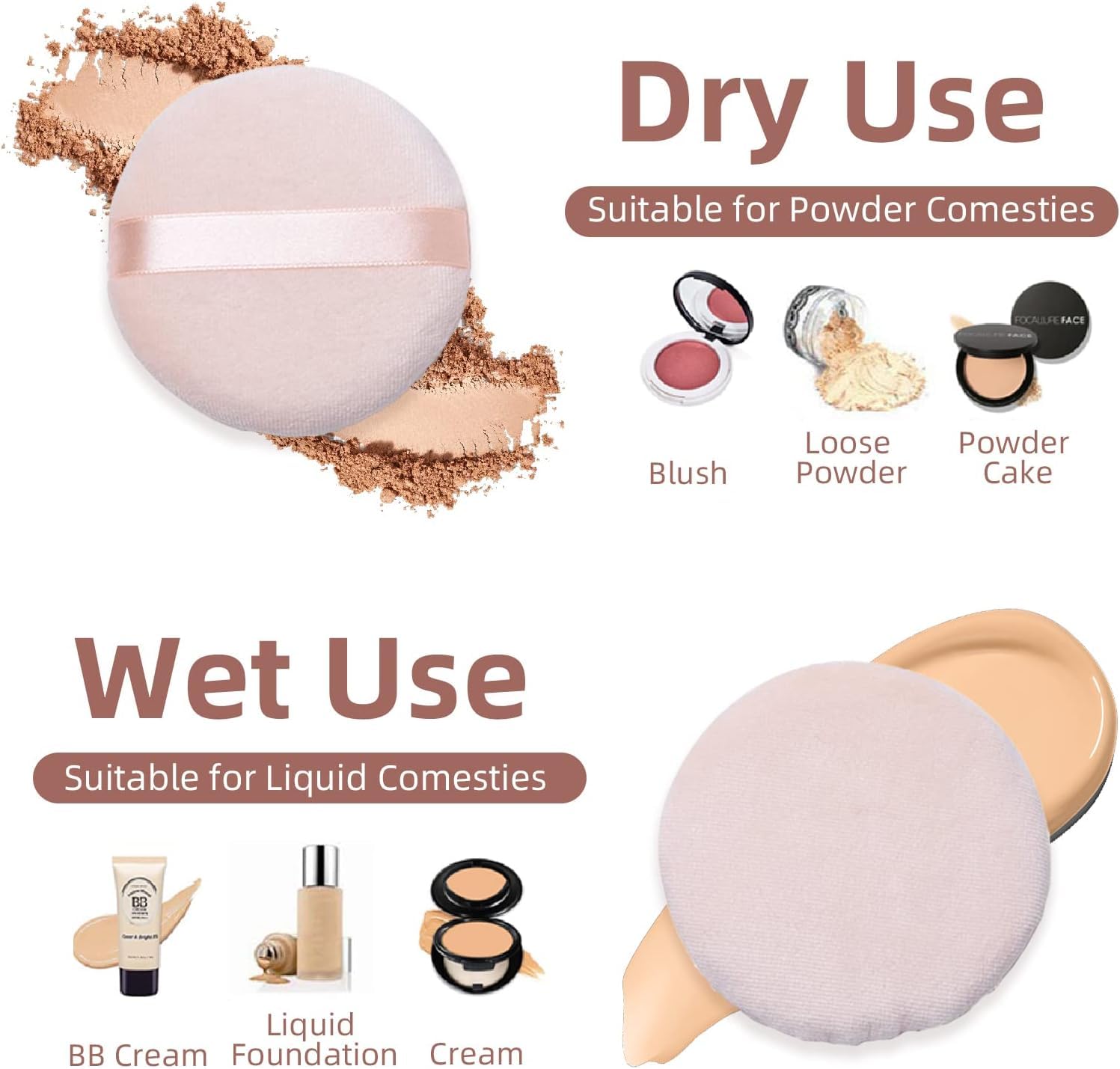 AKADO Premium Cotton Powder Puff for Loose Powder - Soft Round Makeup Sponge for Face & Body - Professional Cosmetic Puff (2 Pack) - Perfect for Airbrush Makeup & On-the-Go Touch Ups