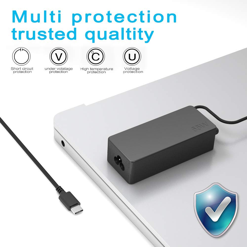 45W 65W USB Type-C PD Fast Charger - Compatible with Lenovo Yoga 720/910/920, Chromebook C330/S330, ThinkPad X1 Carbon, MacBook Pro 13