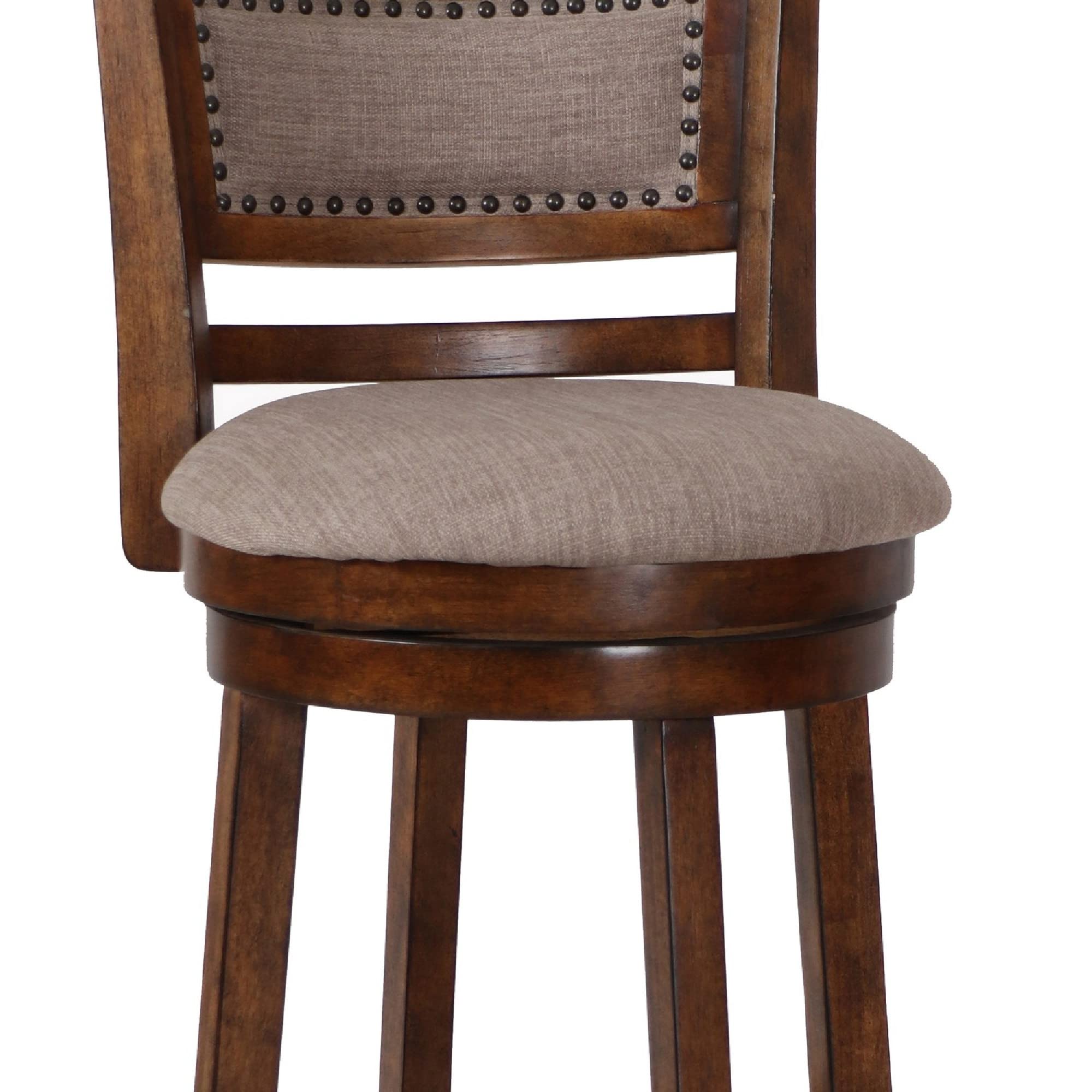 Benjara Curved Swivel Bar Stool with Fabric Padded Seat - Brown & Beige Counter Height Stool for Kitchen Island, Breakfast Bar & Home Decor