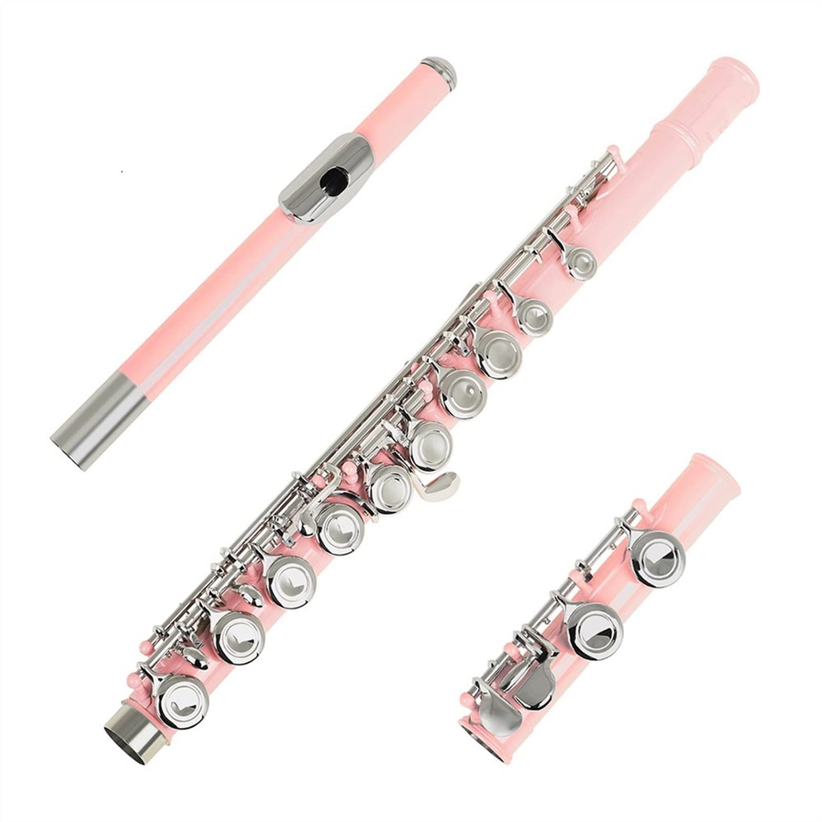 16-Hole C Key Rose Gold Cupronickel Flute with Leather Case - Professional Closed Hole Transverse Flute Instrument for Beginners & Students - Perfect for School Bands, Music Lessons & Home Practice