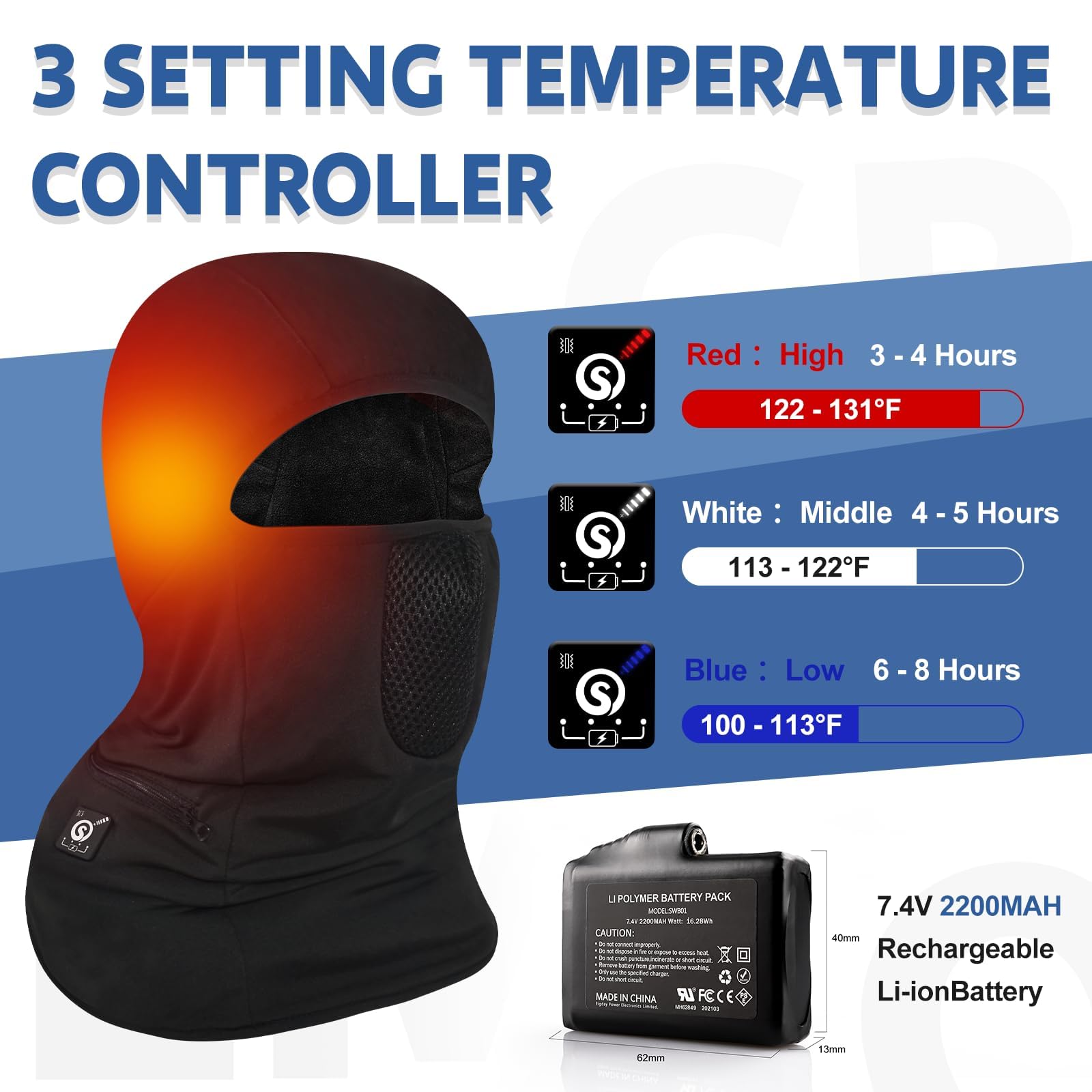 WERMSOCK Heated Ski Mask - Battery Powered Balaclava for Men & Women, Windproof Thermal Face Cover for Skiing, Snowboarding & Motorcycle Riding - Stay Warm in Cold Weather