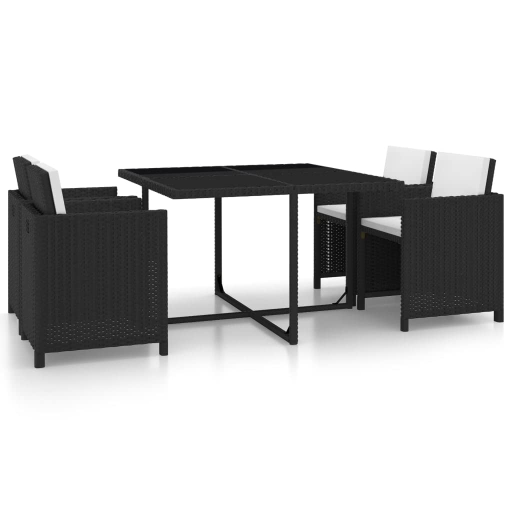 Aisifx 5-Piece Outdoor Dining Set with Cushions - Durable Poly Rattan Furniture in Black (49g) - Perfect for Patio, Garden, and Backyard Entertaining
