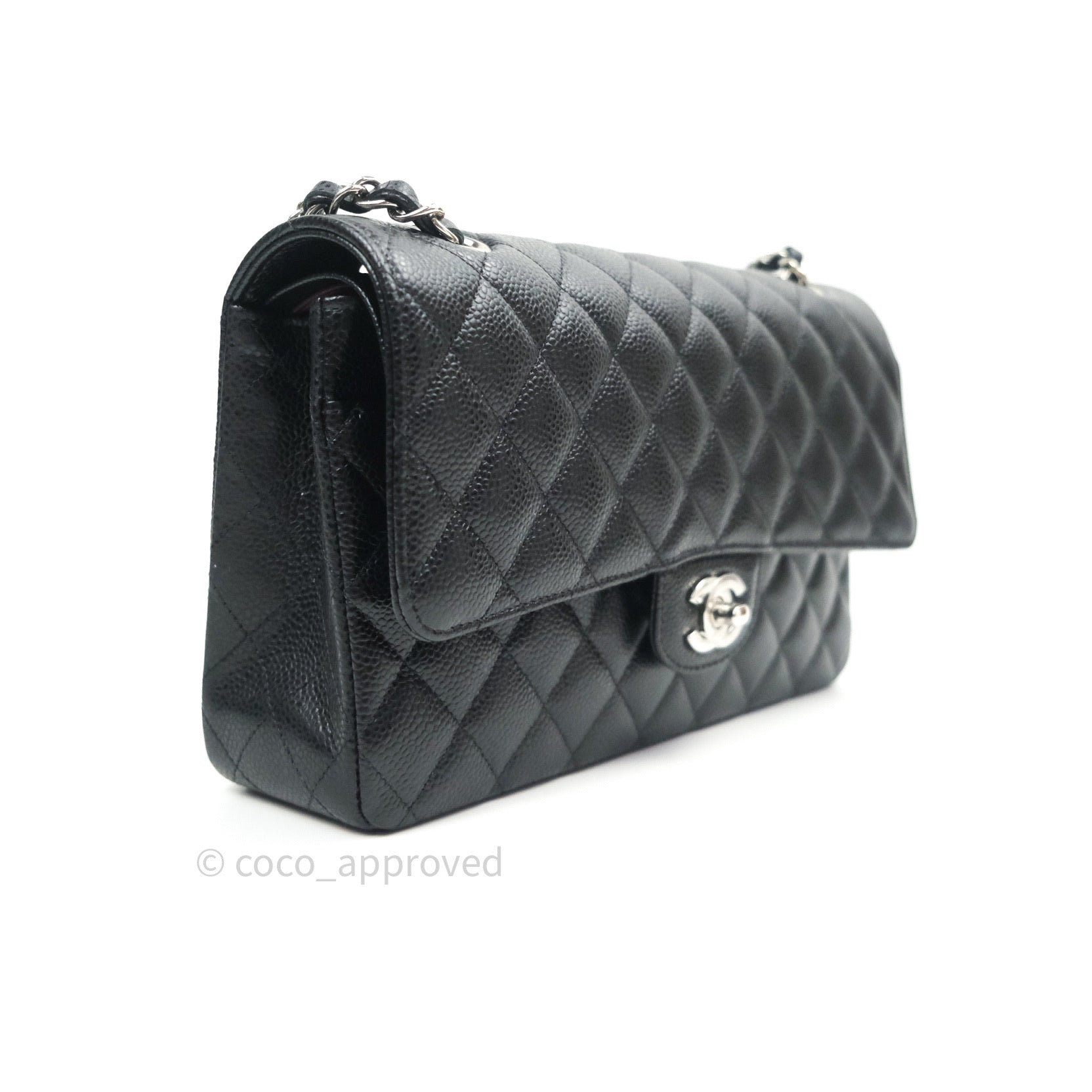 Chanel Classic M/L Medium Double Flap Bag Black Caviar Silver Hardware - Luxury Designer Handbag for Women, Perfect for Work, Evening Events & Special Occasions