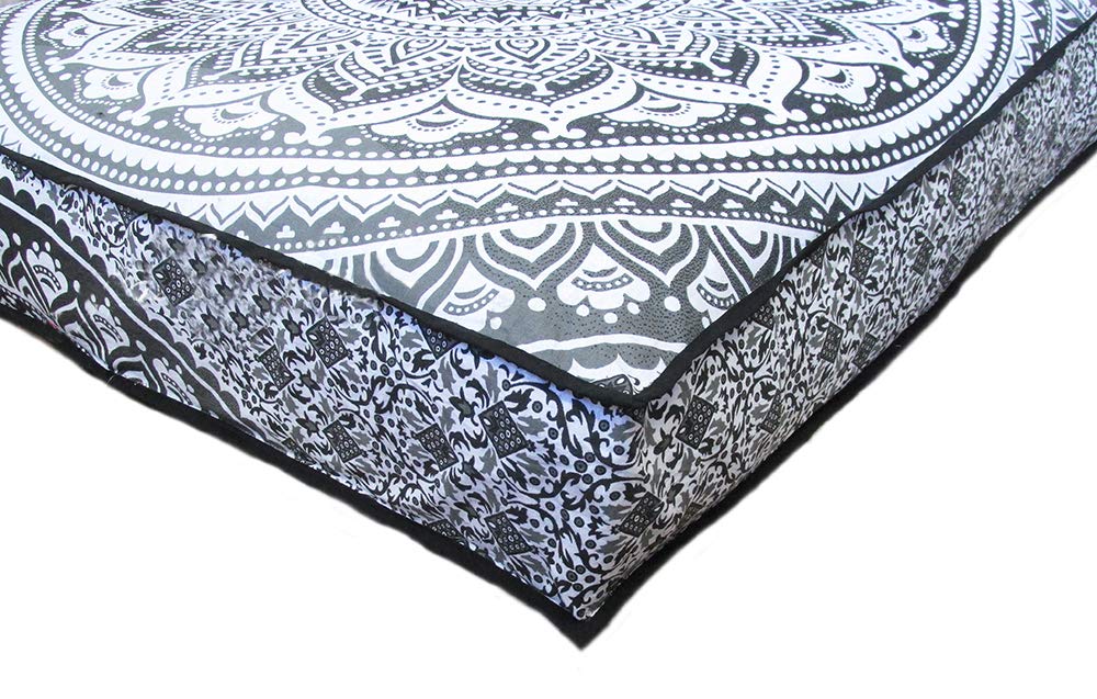 Large Square Floor Pillow Cover - Cotton Mandala Cushion with Zipper for Home Decor & Pet Bed (35