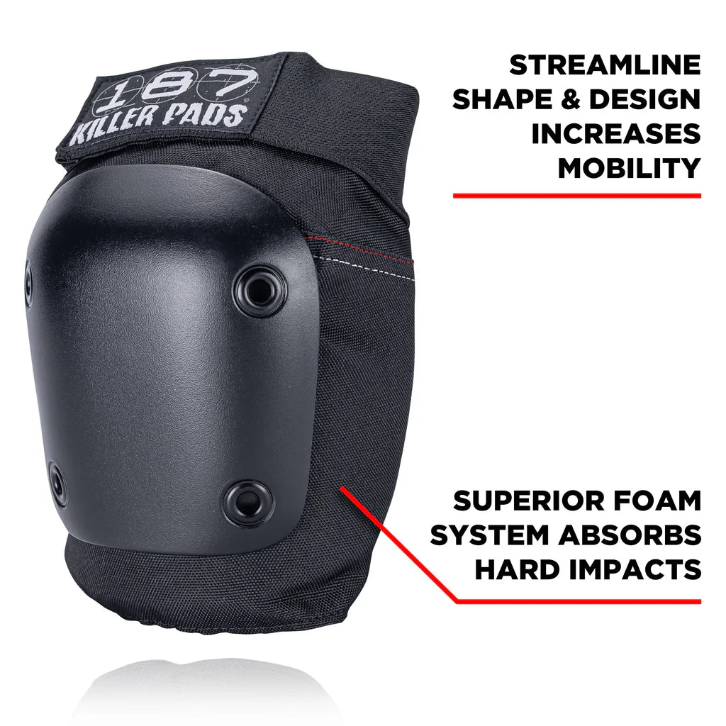 187 Killer Pads Fly Knee Pad - Black - Protective Knee Pads for Skateboarding, Roller Skating & Extreme Sports