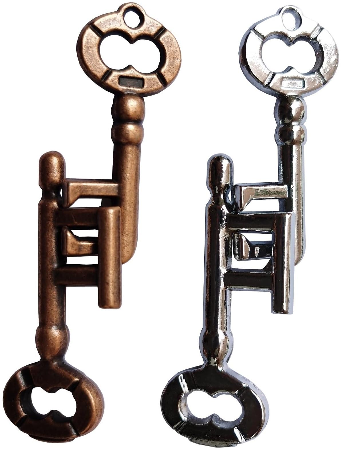 3D Metal Brain Teaser Puzzle - Interlocking IQ Lock Challenge for Adults (Gold/Silver Key) | Educational Toy for Stress Relief & Cognitive Training | Perfect for Office, Home & Party Games