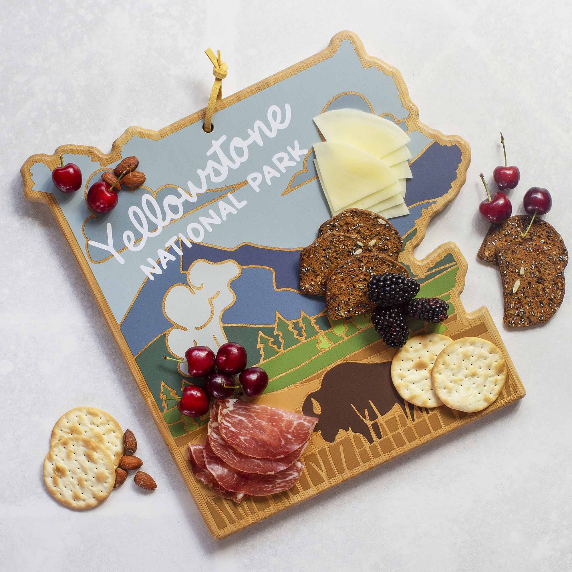 Premium Yellowstone National Park Themed Wooden Cutting Board - Handcrafted Artwork by Summer Stokes - Perfect for Kitchen, Camping, and Outdoor Cooking Gifts