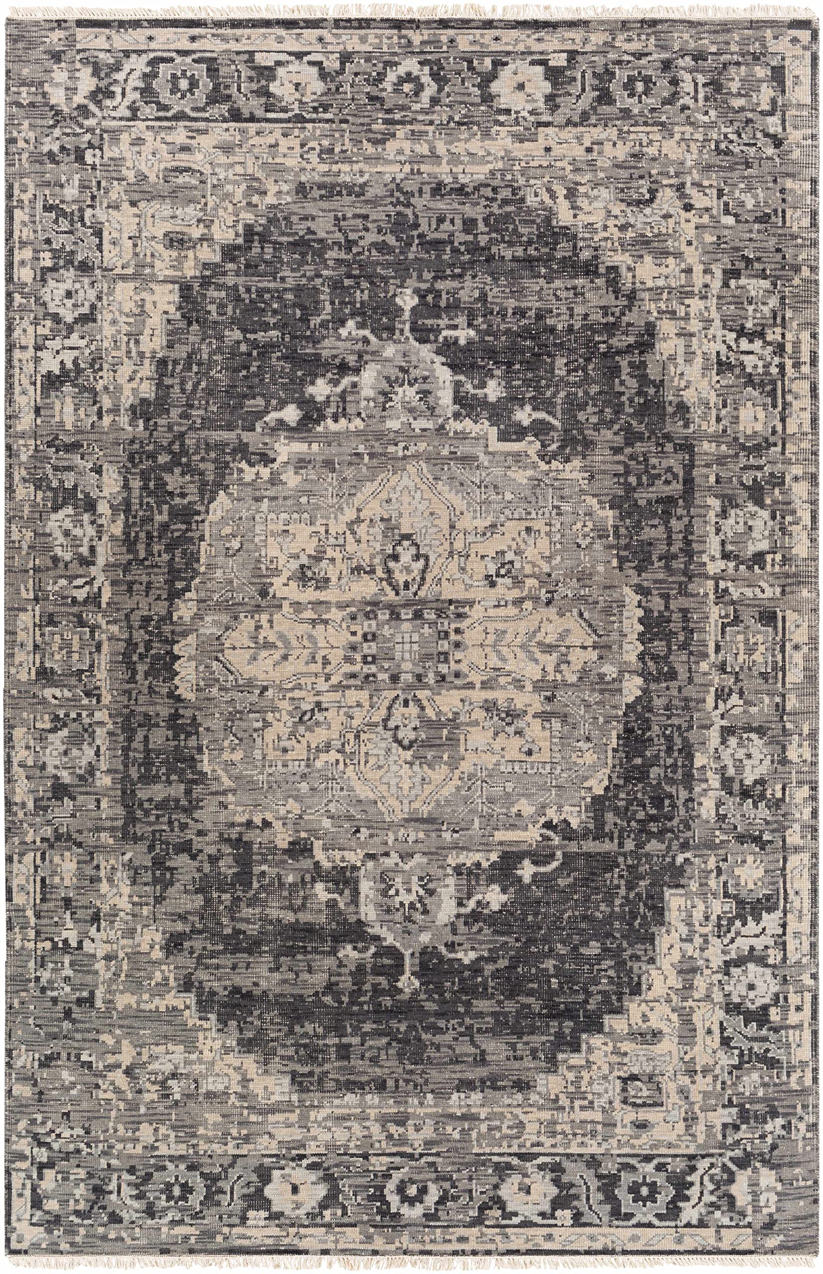 Hauteloom Girraween Wool Area Rug 6' x 9' - Traditional Design in Black, Charcoal & Medium Gray - Soft & Durable for Living Room, Bedroom, Office - Perfect for Home Decor & Cozy Spaces