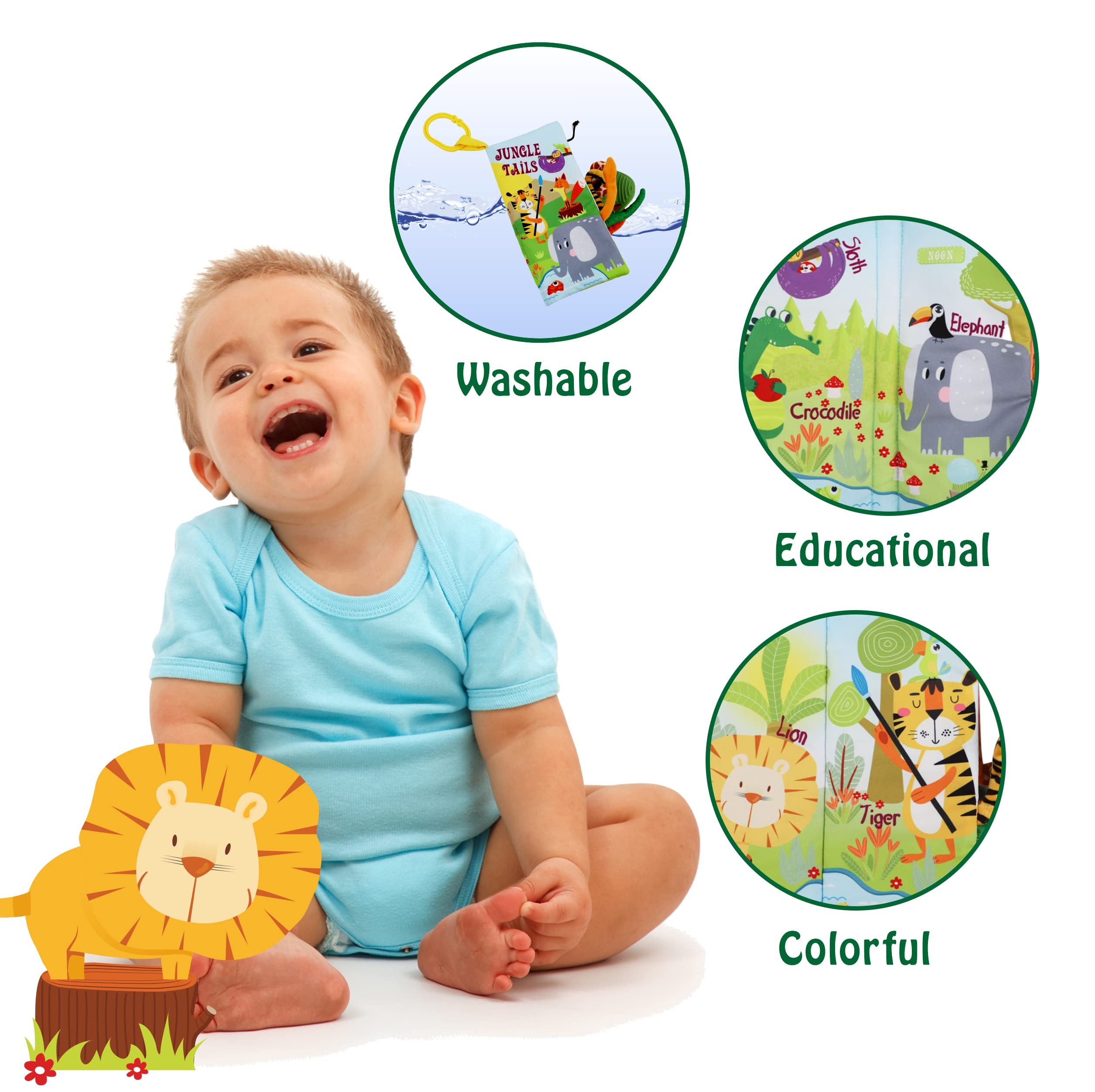 Bebe Mondo Jungle Baby Stroller Toys & Touch and Feel Crinkle Cloth Books for Newborns 0-18 Months - Interactive Sensory Infant Toys, Shower Gifts for Boys and Girls | Perfect for Stroller Playtime, Tummy Time & Early Learning Development