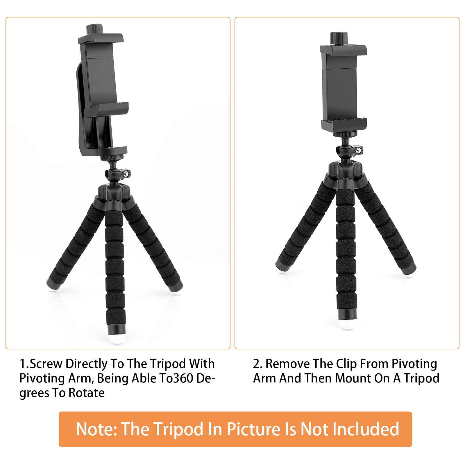 2 Pack Universal Phone Tripod Mount with 360° Rotation - Adjustable Clamp Holder for iPhone, Samsung & Most Smartphones - Perfect for Vlogging, Live Streaming & Photography