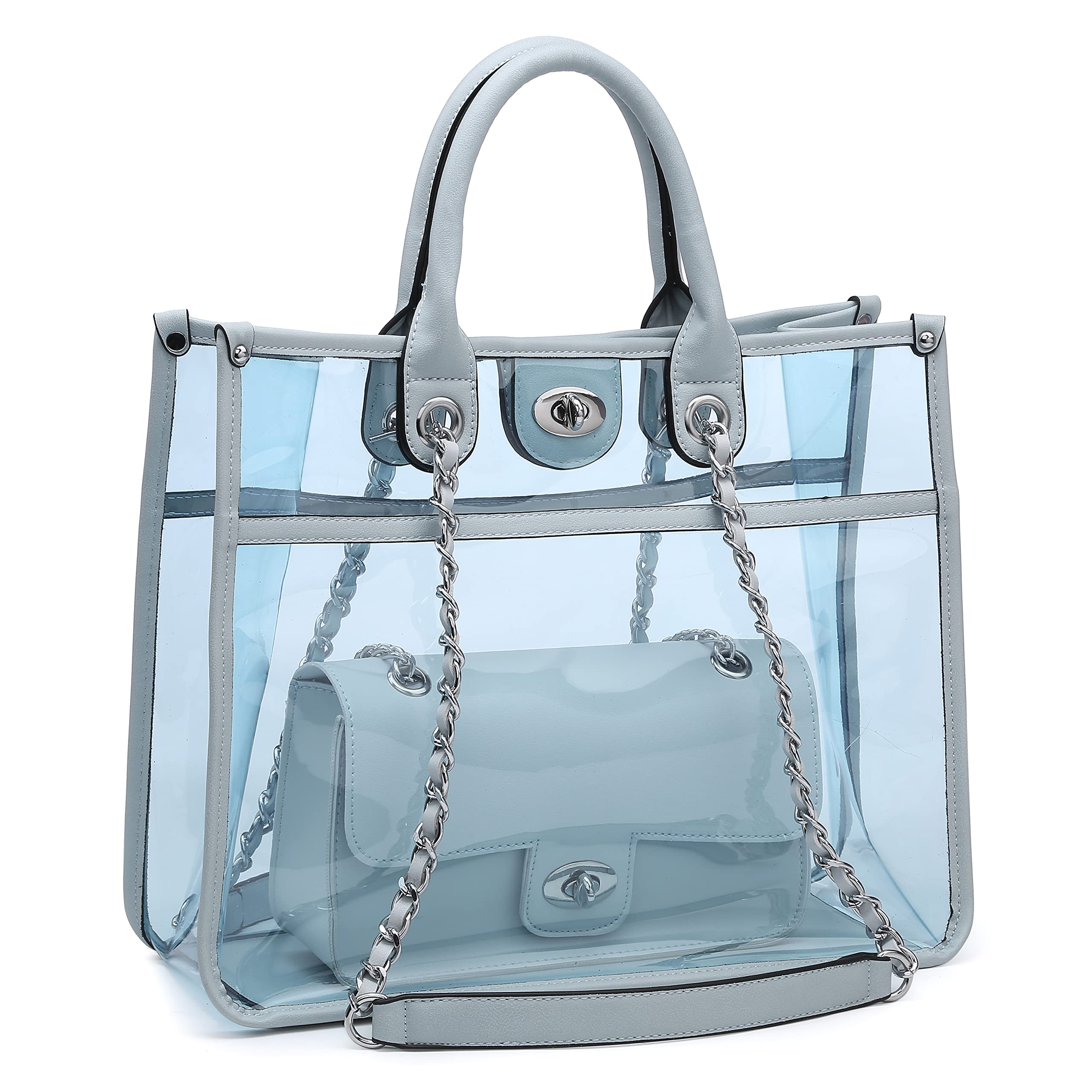 Large Clear Tote Bag for Women - Stadium Approved Transparent Crossbody Purse | 2-in-1 Shoulder Work Bag for Concerts, Sports Games & Travel