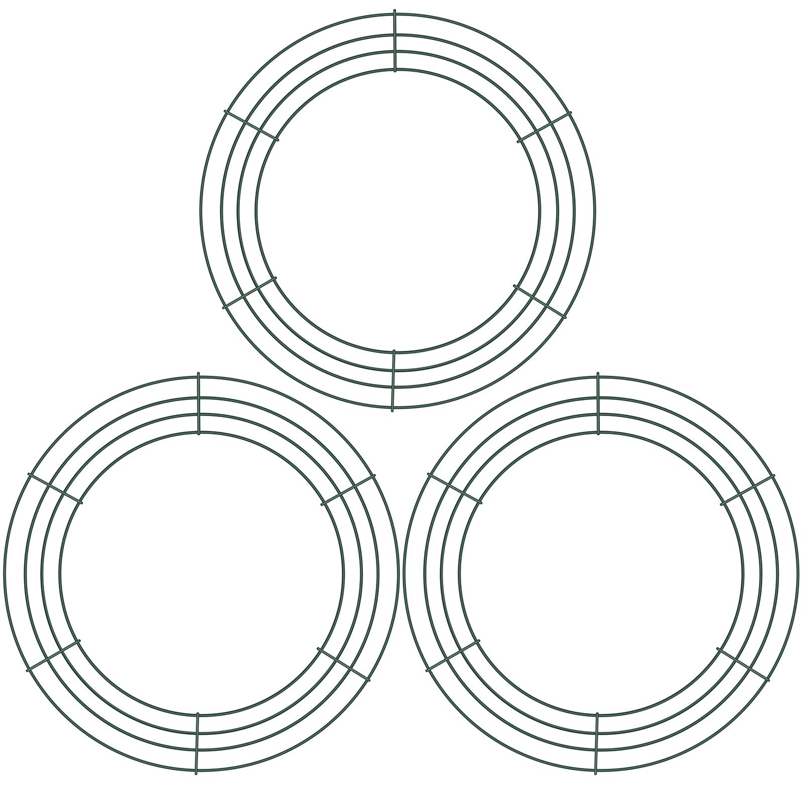 BBTO 3-Piece Green Metal Wire Wreath Frame Set - 10 Inch Round Christmas Wreath Forms for Floral Arrangements, DIY Crafts, Holiday Decorations - Perfect for Home, Door, Wall & Tabletop Decor