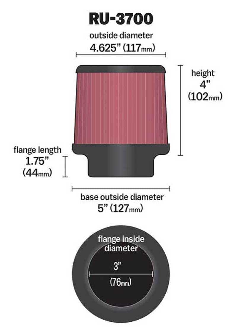 K&N RU-3700 High Performance Washable Air Filter - 3