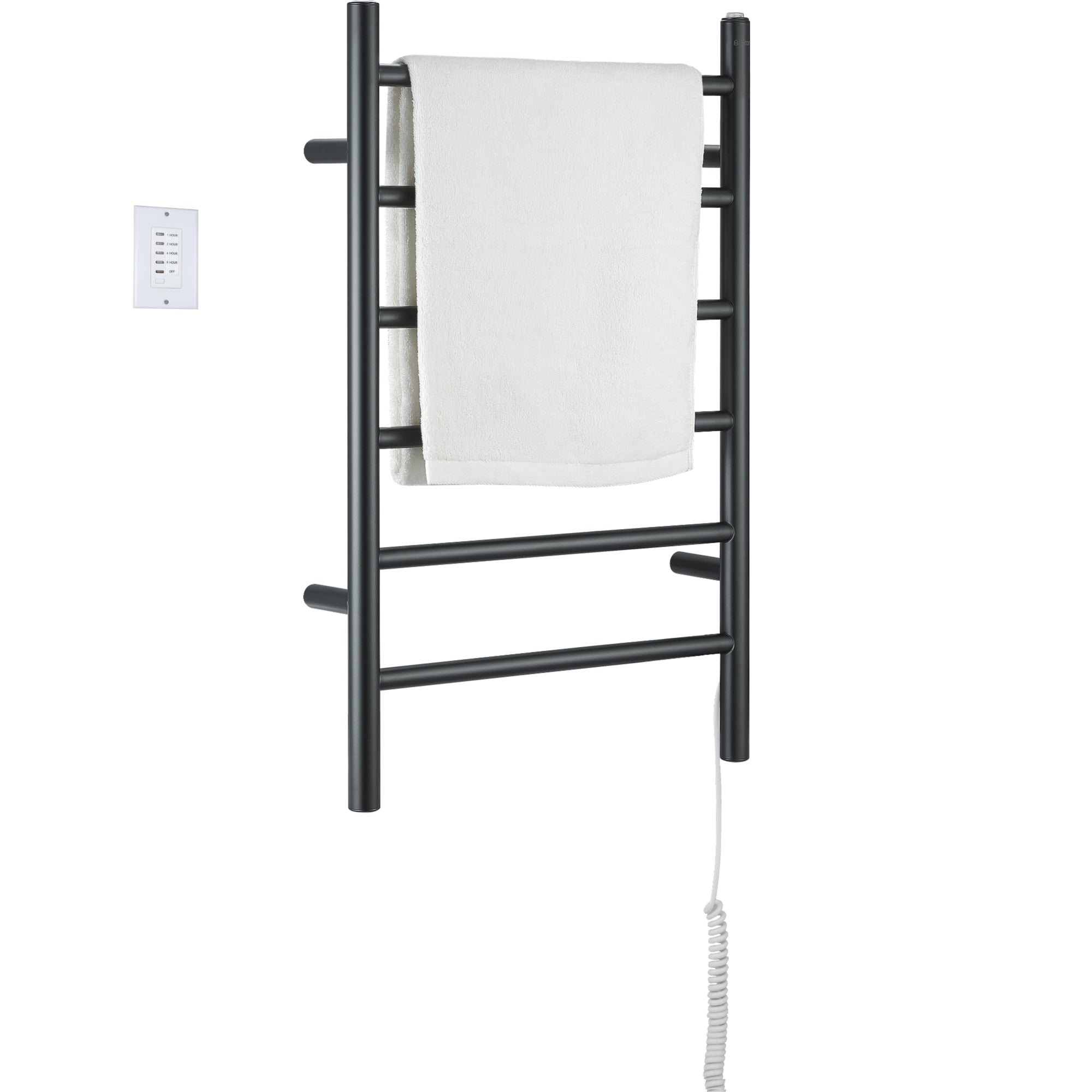 Ancona Comfort 6 Wall Mount Electric Towel Warmer - Plug In & Hardwire Installation with Digital Timer - Matte Black Finish for Bathroom, Spa & Luxury Home Use