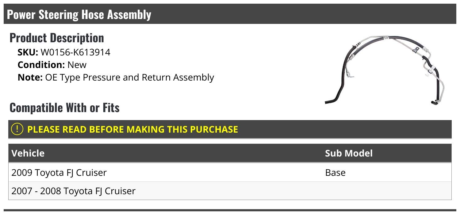 Toyota FJ Cruiser Power Steering Hose Replacement (2007-2009 Models) - Durable OEM Fit for Off-Road & Daily Driving