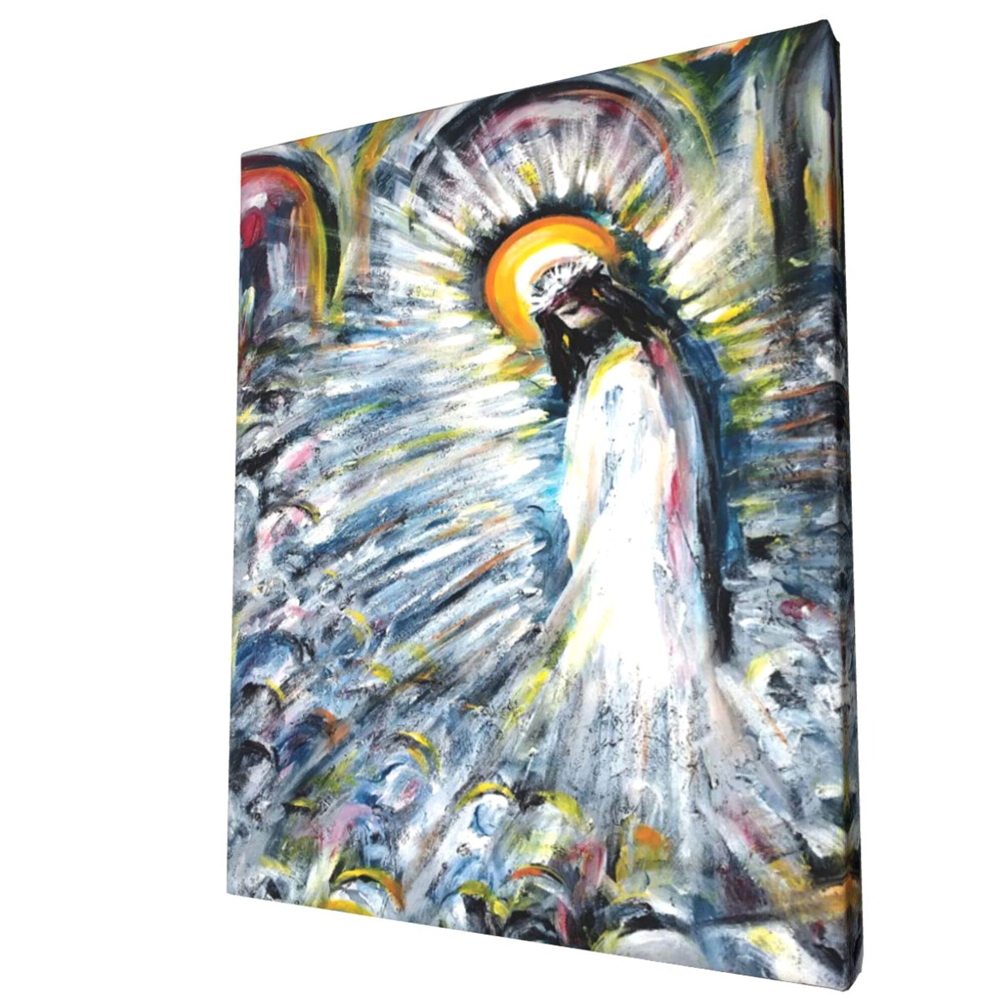 XeGe QAXme Jesus Wall Art - Christian Radiant Canvas Painting of God Holy Light - Large Size 8x10 Inch Framed Wall Decor for Bedroom & Living Room - Ready to Hang - Perfect for Home, Church & Office Decor