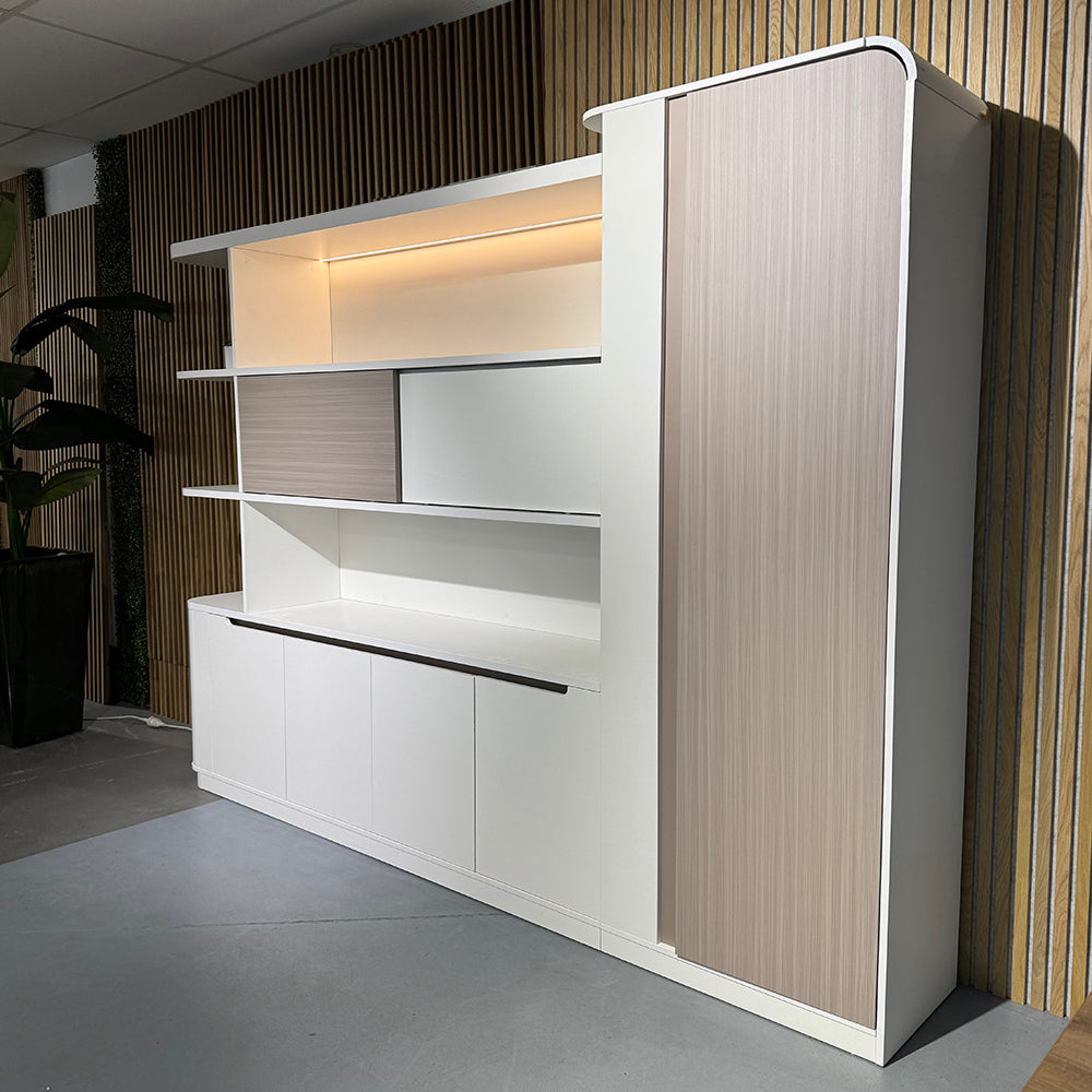 LUSH Display Unit 261.5cm White & Taupe - Modern Retail Shelving for Boutique, Clothing Store & Home Organization