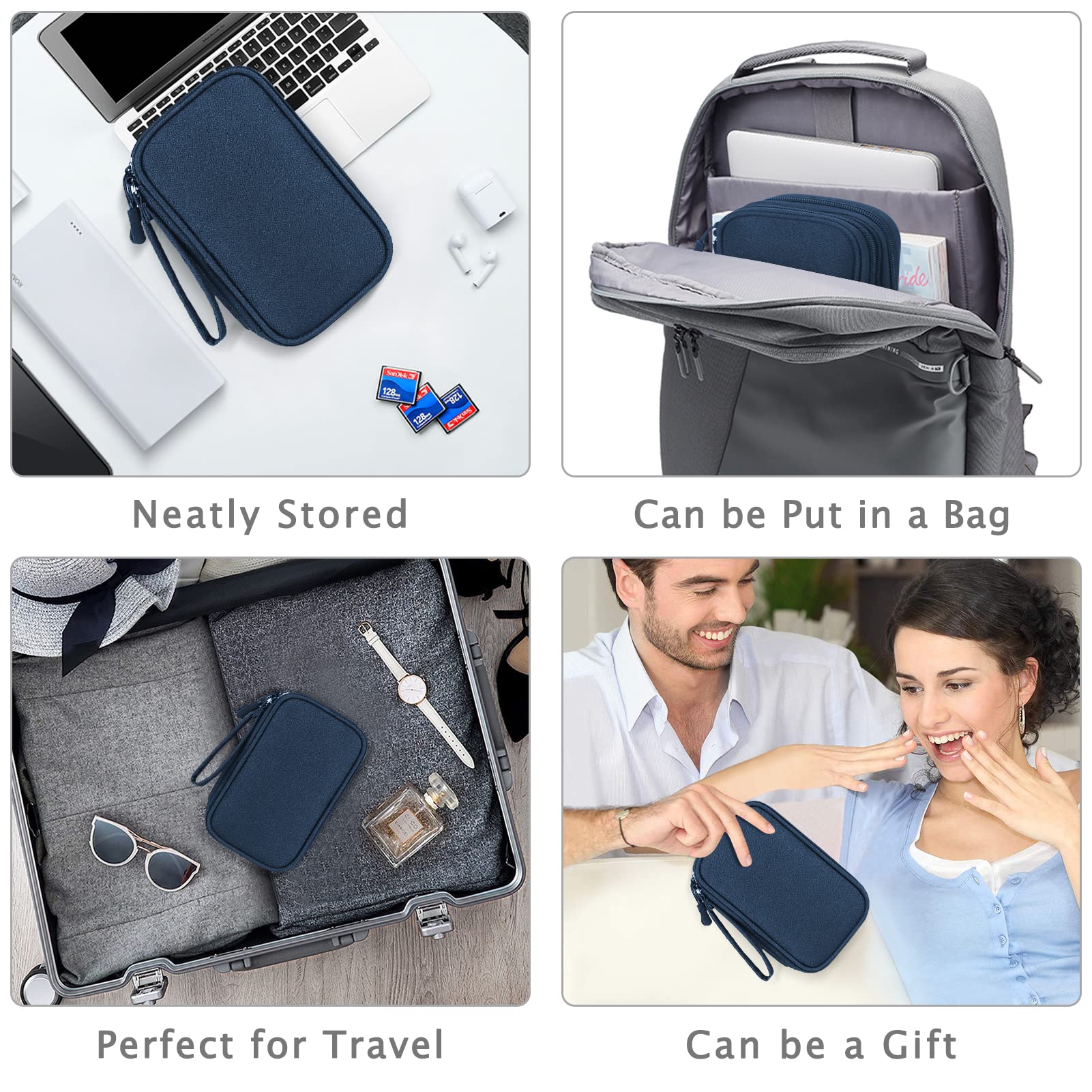 FYY Electronic Organizer Bag - Waterproof Travel Cable Organizer Pouch with Double Layers for Charger, Phone, Earphone, Cord Storage - Medium Size Navy - Perfect for Travel, Office & Daily Commute