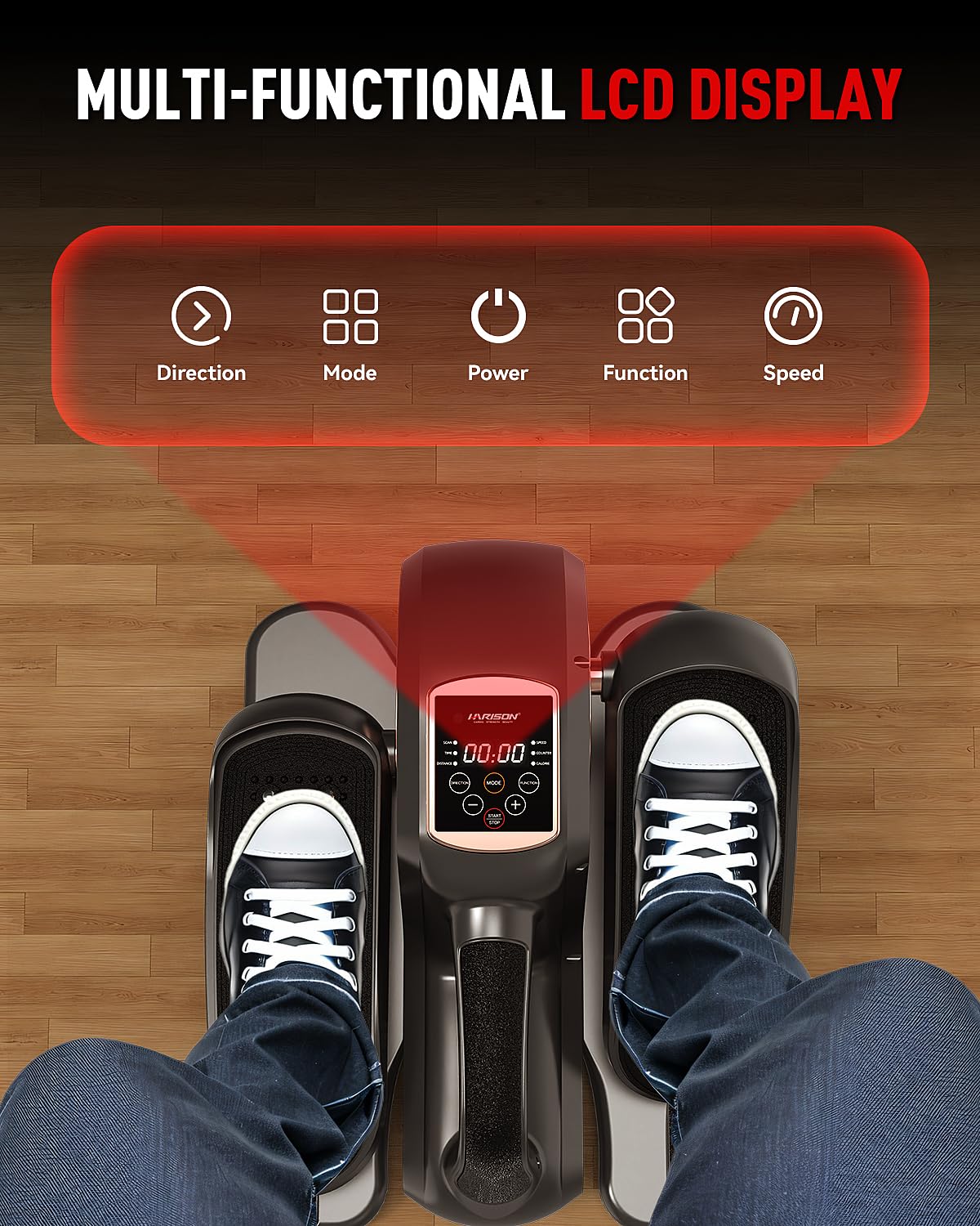 HARISON Under Desk Elliptical Machine - 12-Level Adjustable Resistance, LCD Display, Leg Exerciser for Home & Office Use | Compact Elliptical Trainer for Seniors & Adults | Perfect for Workouts While Sitting at Desk or Watching TV