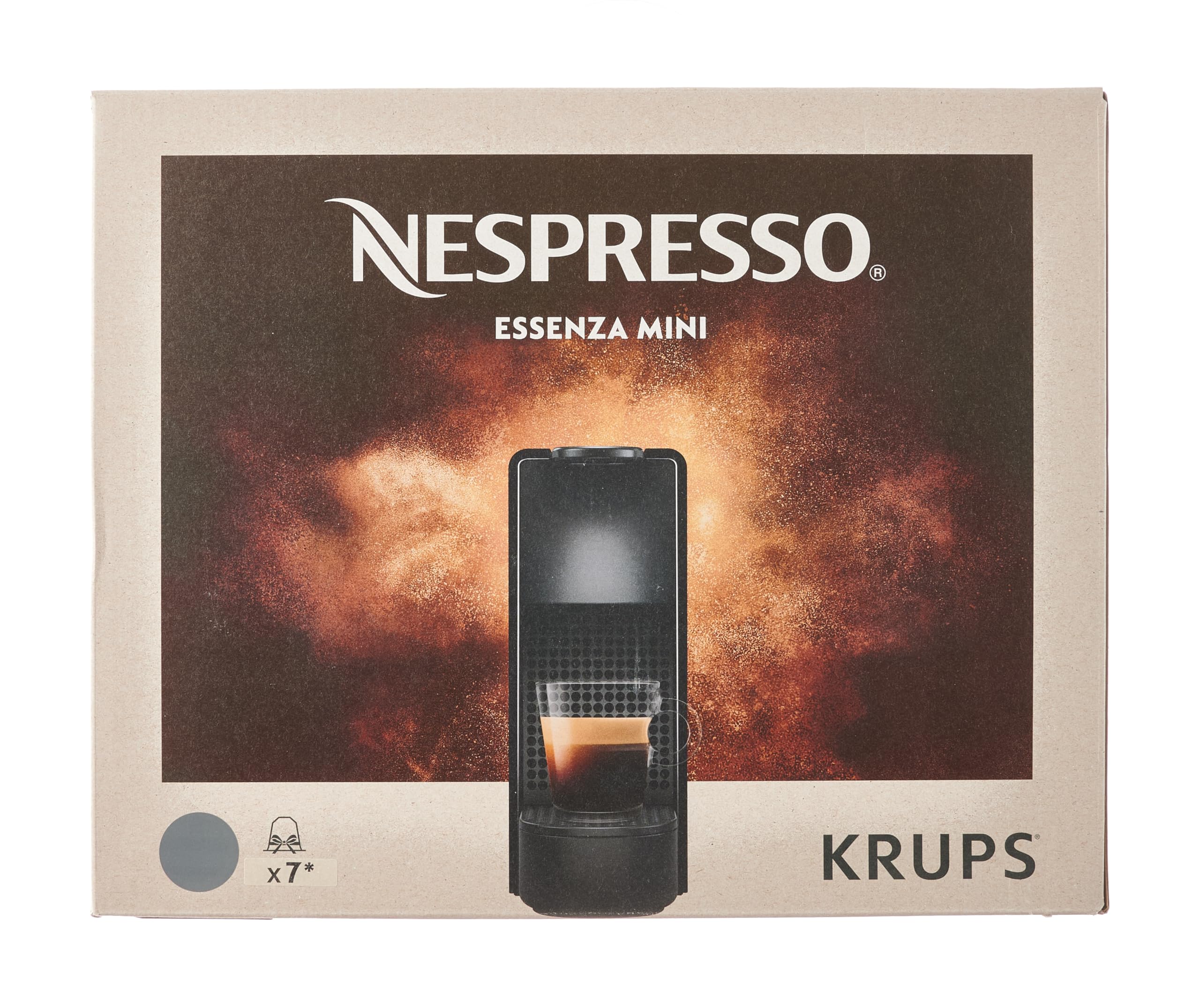 Nespresso Krups XN110BRD Essenza Mini Compact Coffee Capsule Machine - 0.6L Capacity, 19 Bar Pressure, Energy Saving Mode, Grey Color, Energy Class A - Perfect for Home, Office & Small Spaces