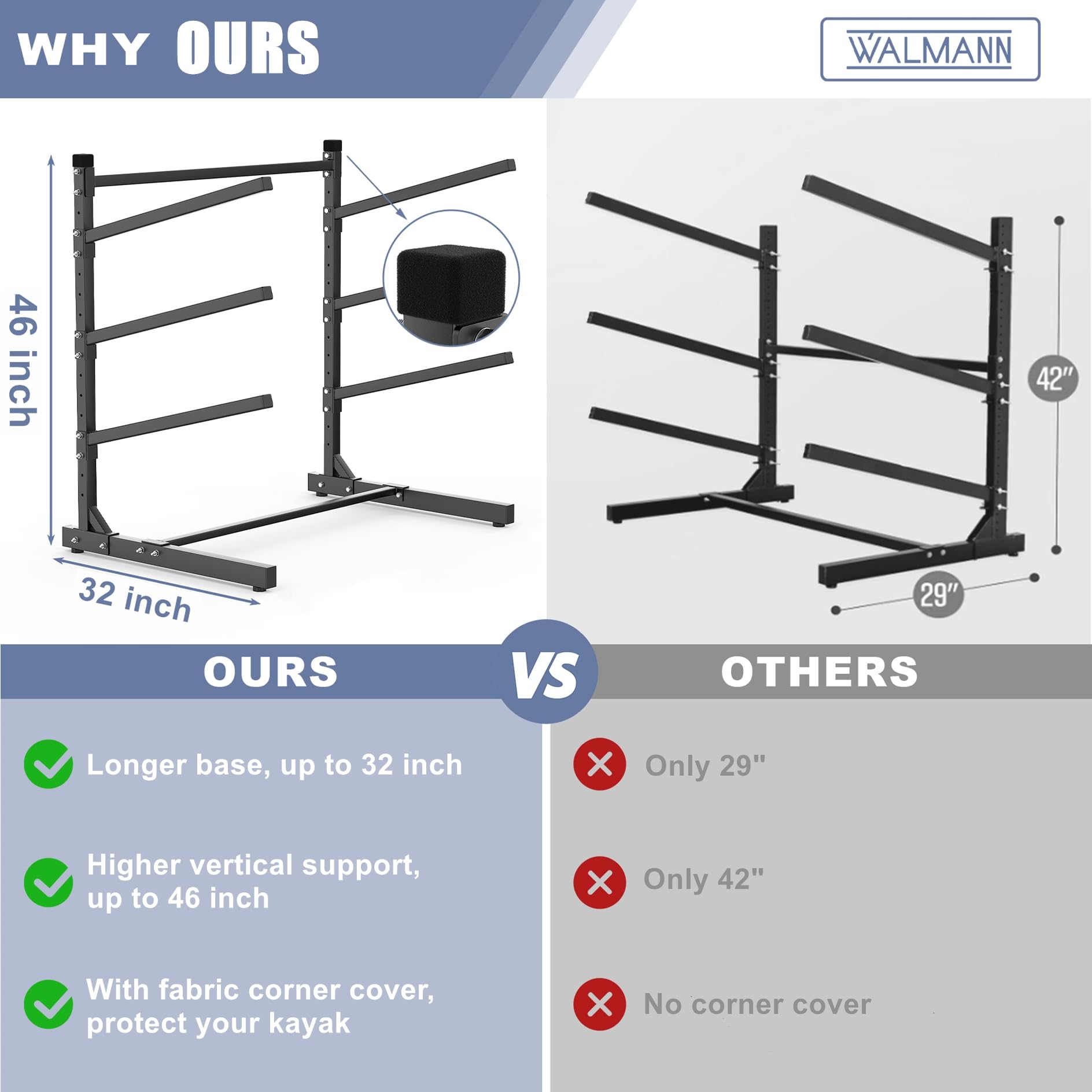Heavy-Duty Adjustable Freestanding Kayak Storage Rack - Garage Kayak Stand for Secure Boat & Canoe Organization | Perfect for Home, Outdoor & RV Storage