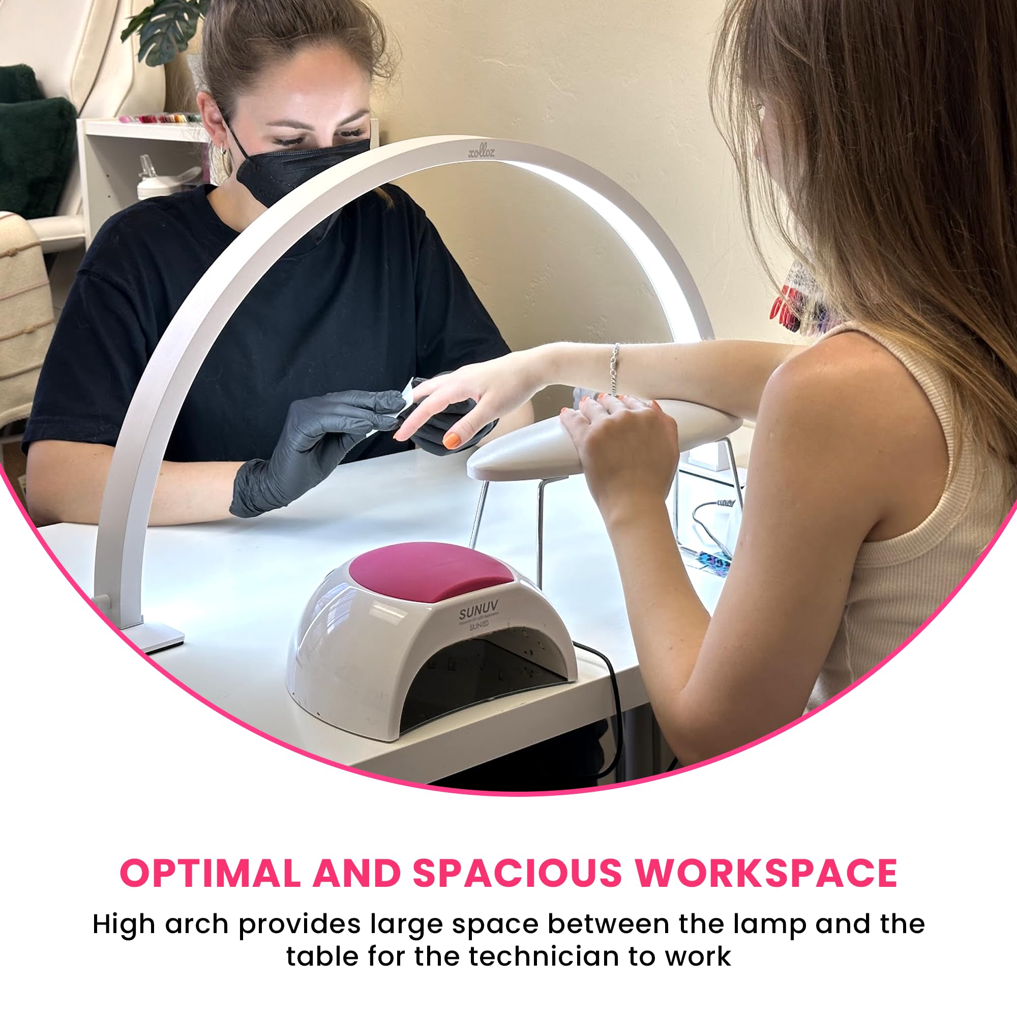 Half-Moon Nail Tech Desk Lamp - 3360 Lumen LED Nail Light with Button Control, Professional Manicure & Lash Extension Lamp for Salon, Tattoo Studio & Home Use (White)