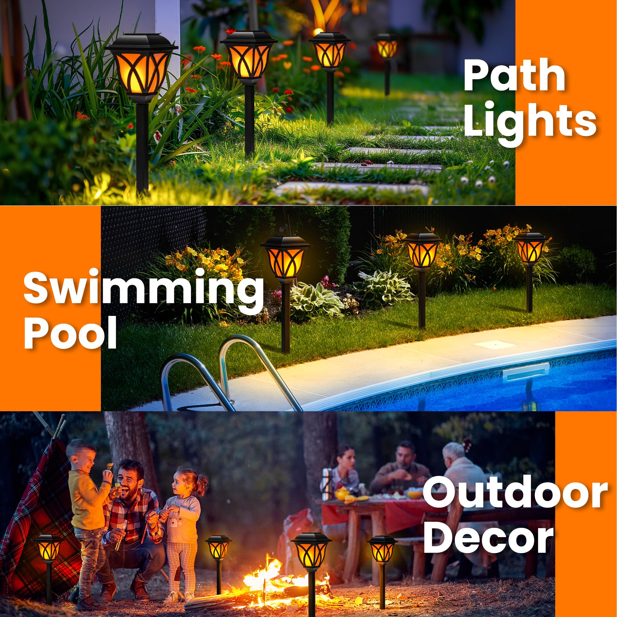 8 Pack Solar Torch Lights Outdoor Waterproof - Flickering Flame LED Solar Lights for Garden, Yard, Patio, Pathway - Perfect for Porch Decor, Camping, Balcony & Landscape Lighting at Night