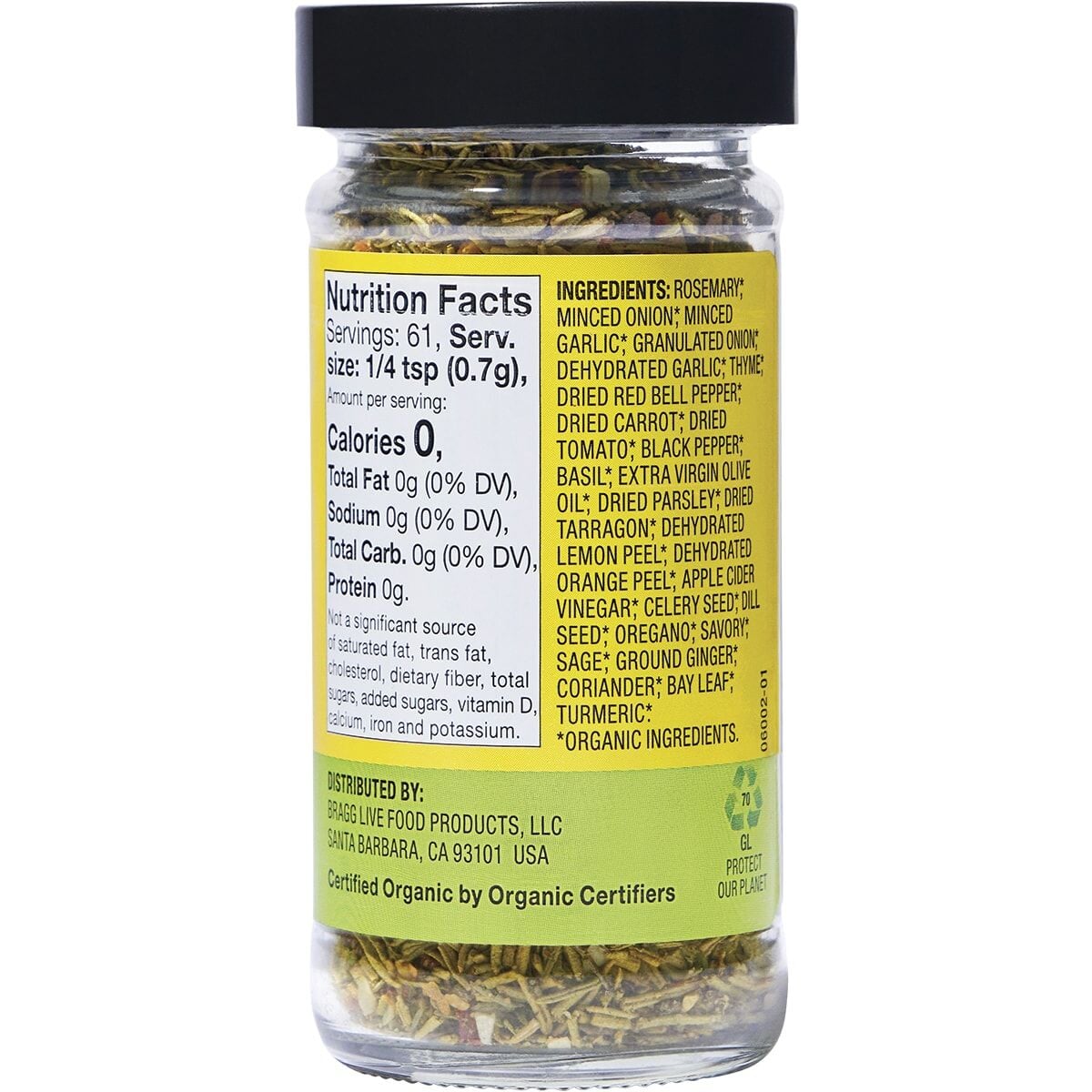 Bragg Organic Herb Sprinkle Seasoning - All-Natural, Non-GMO, Gluten-Free Seasoning Blend for Salads, Soups & Meals | Perfect for Cooking, Meal Prep & Healthy Eating