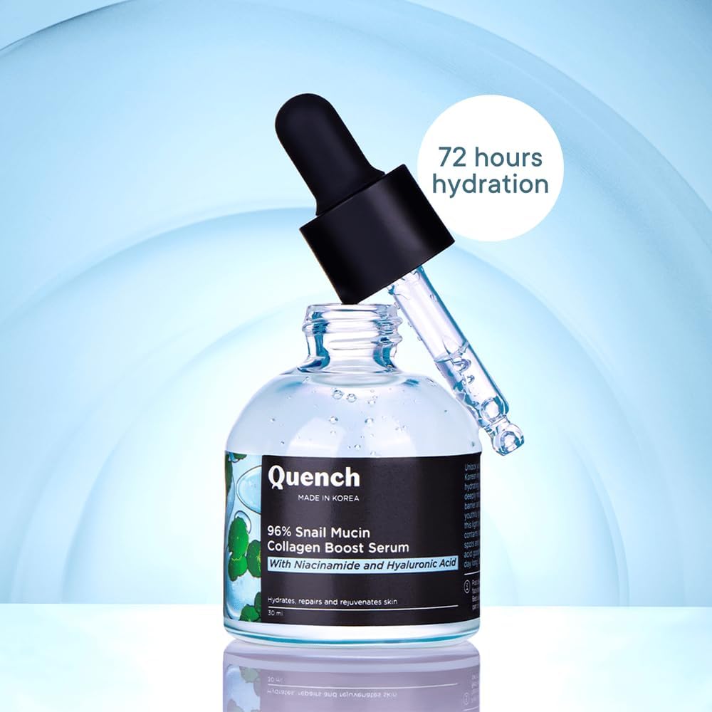 BOTANICS 96% Snail Mucin Collagen Boost Serum with Niacinamide & Hyaluronic Acid - 72 Hour Hydration, Korean Skincare for Dewy Soft & Plump Skin - Anti-Aging Face Serum (30ml) | Perfect for Night Routine & Dry Skin Care