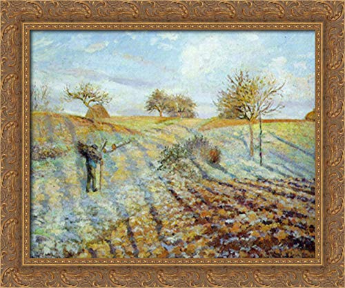 Camille Pissarro 24x20 Gold Ornate Wood Framed Canvas Art - White Frost Landscape Painting - Perfect for Living Room, Bedroom & Office Wall Decor