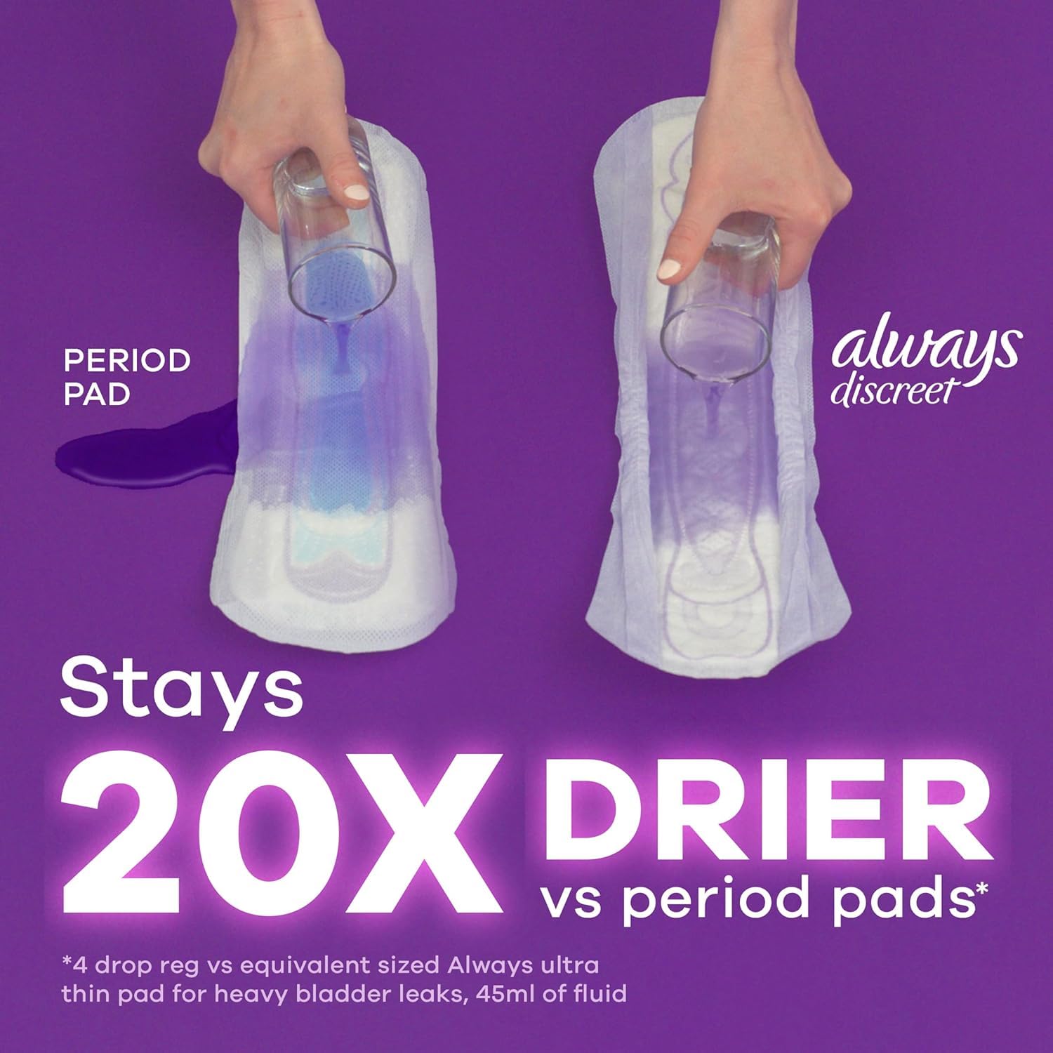 Always Discreet Incontinence Pads for Women - Light Absorbency (3 Drops), 30 Count per Pack (4 Packs) - Bladder Leak Protection for Daily Use, Exercise & Travel