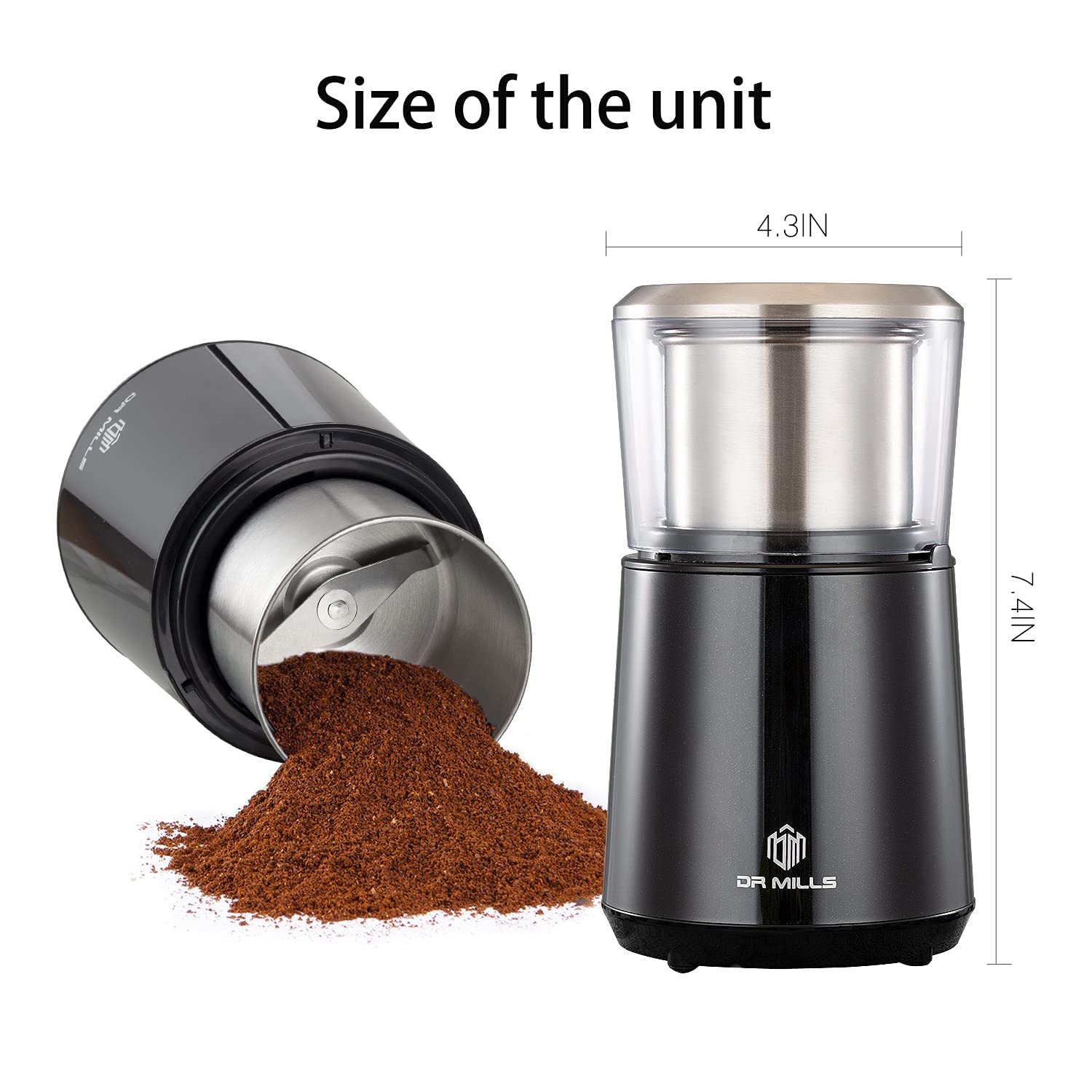 DR MILLS DM-7451 Electric Spice & Coffee Grinder - Detachable Cup, Dishwasher Safe - Perfect for Grinding Coffee Beans, Nuts, Herbs & Spices at Home or Cafe