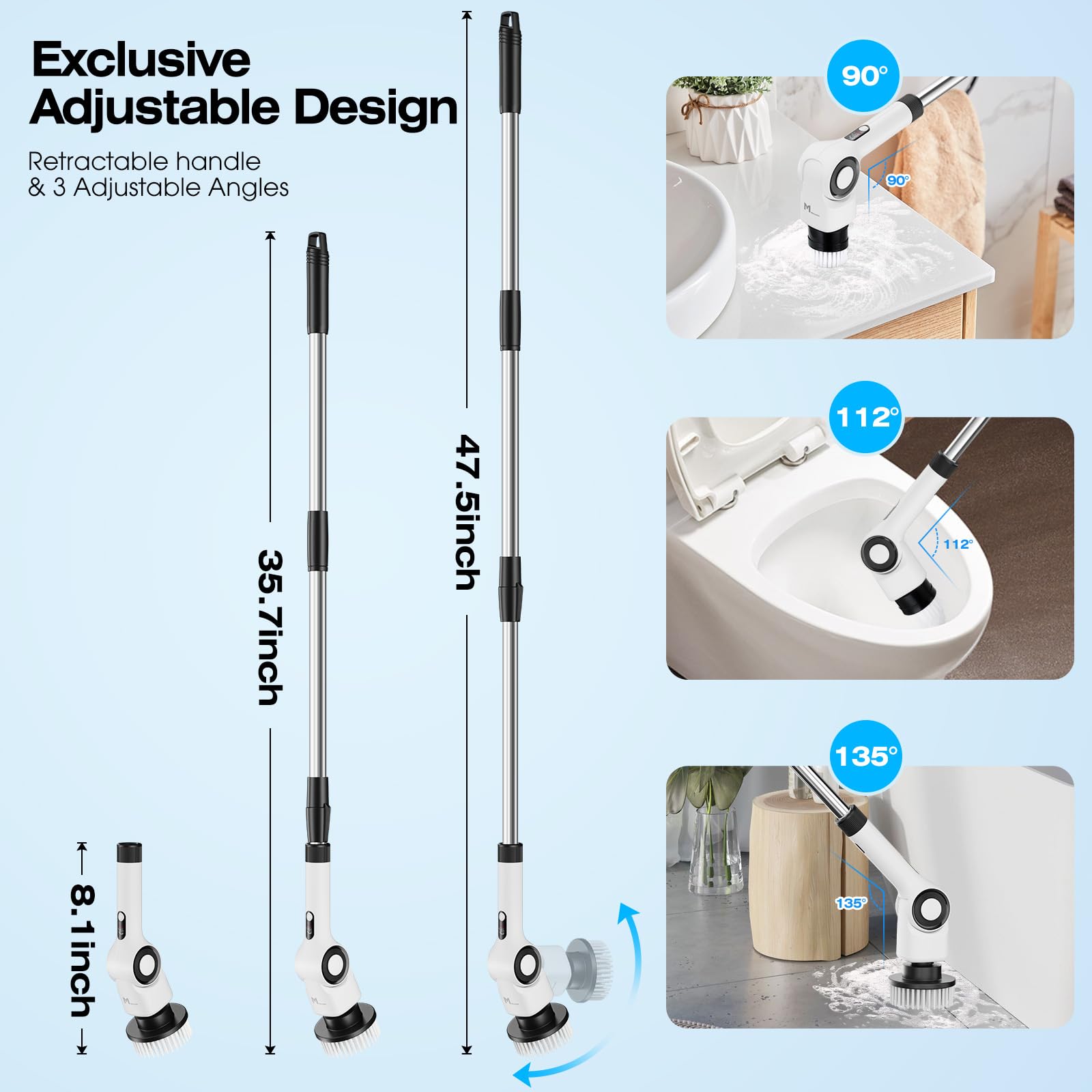 2024 Cordless Electric Spin Scrubber - Adjustable Angle Power Cleaning Brush with 7 Replaceable Heads | IPX7 Waterproof Bathroom Cleaner for Tile, Tub, Floor & Shower | Perfect for Deep Cleaning Grout, Soap Scum & Hard Water Stains