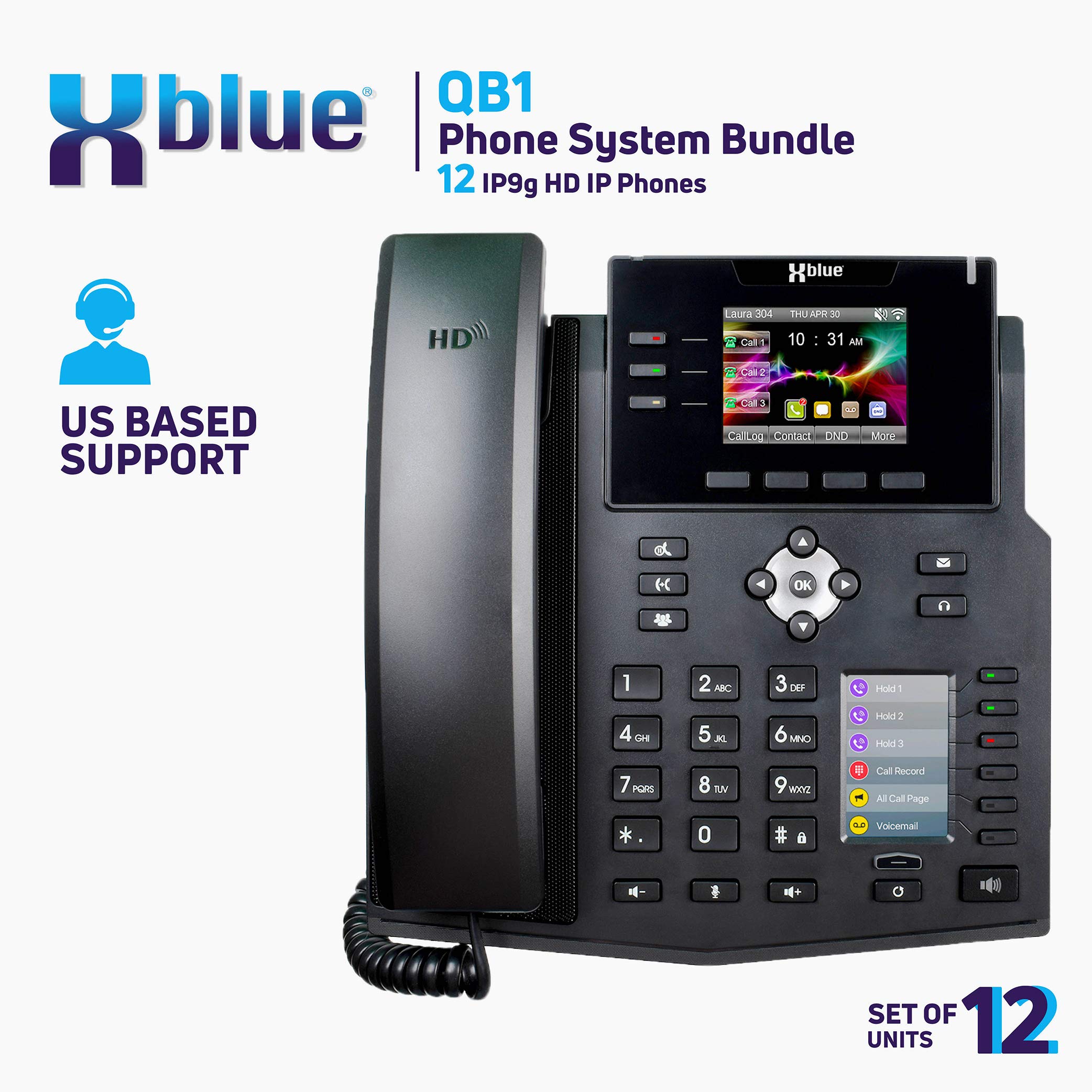Xblue QB1012 VoIP Phone System Bundle - 12 IP9g IP Phones with Auto Attendant, Voicemail, Call Recording & Remote Extensions | Ideal for Small Business Office Communication | Black