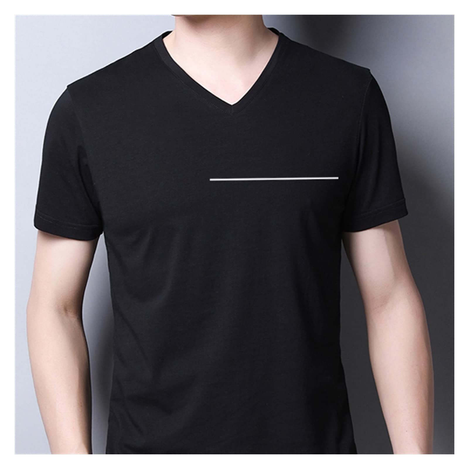YFQHDD Men's Summer Cotton V-Neck T-Shirt - Plain Solid Color Short Sleeve Casual Top (Black, Size M) | Perfect for Outdoor Activities, Beach Wear & Everyday Comfort