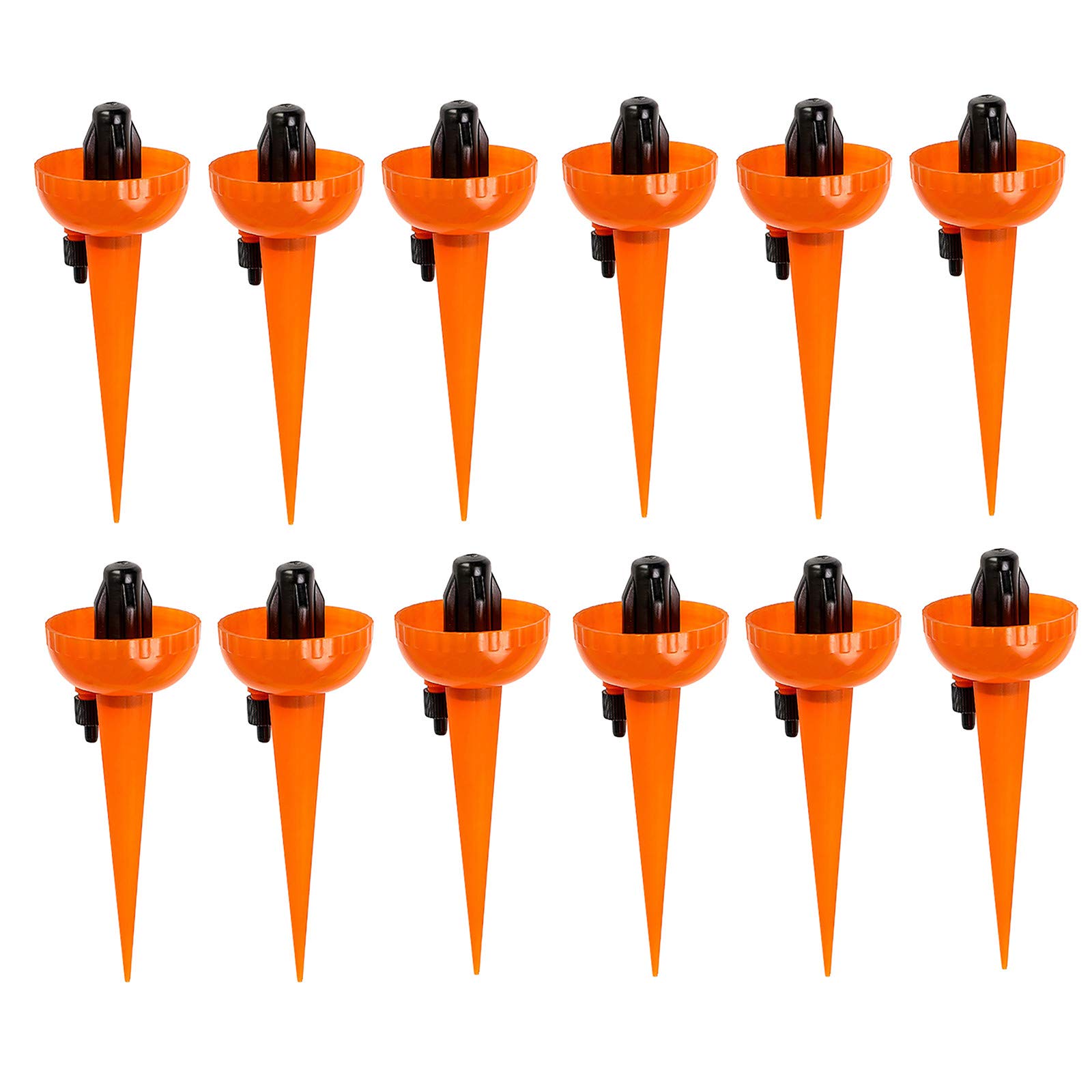 Yiser 12-Piece Self-Watering Plant Stakes System - Adjustable Automatic Water Dripper with 1/4 Turn Hose Bib for Vacation Plant Care (Orange, One Size) - Perfect for Indoor/Outdoor Potted Plants, Garden Irrigation & Vacation Plant Maintenance
