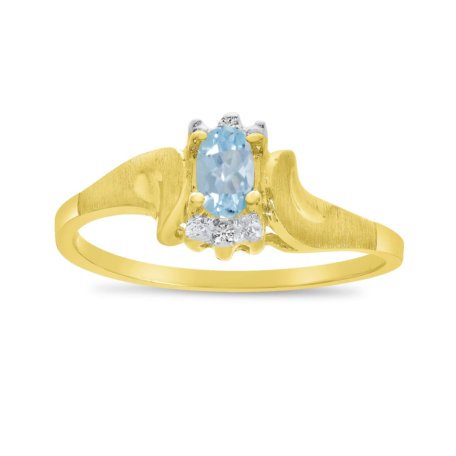 14K Yellow Gold Oval Aquamarine & Diamond Ring with Satin Finish - Elegant Engagement, Wedding, Anniversary Jewelry Gift for Women