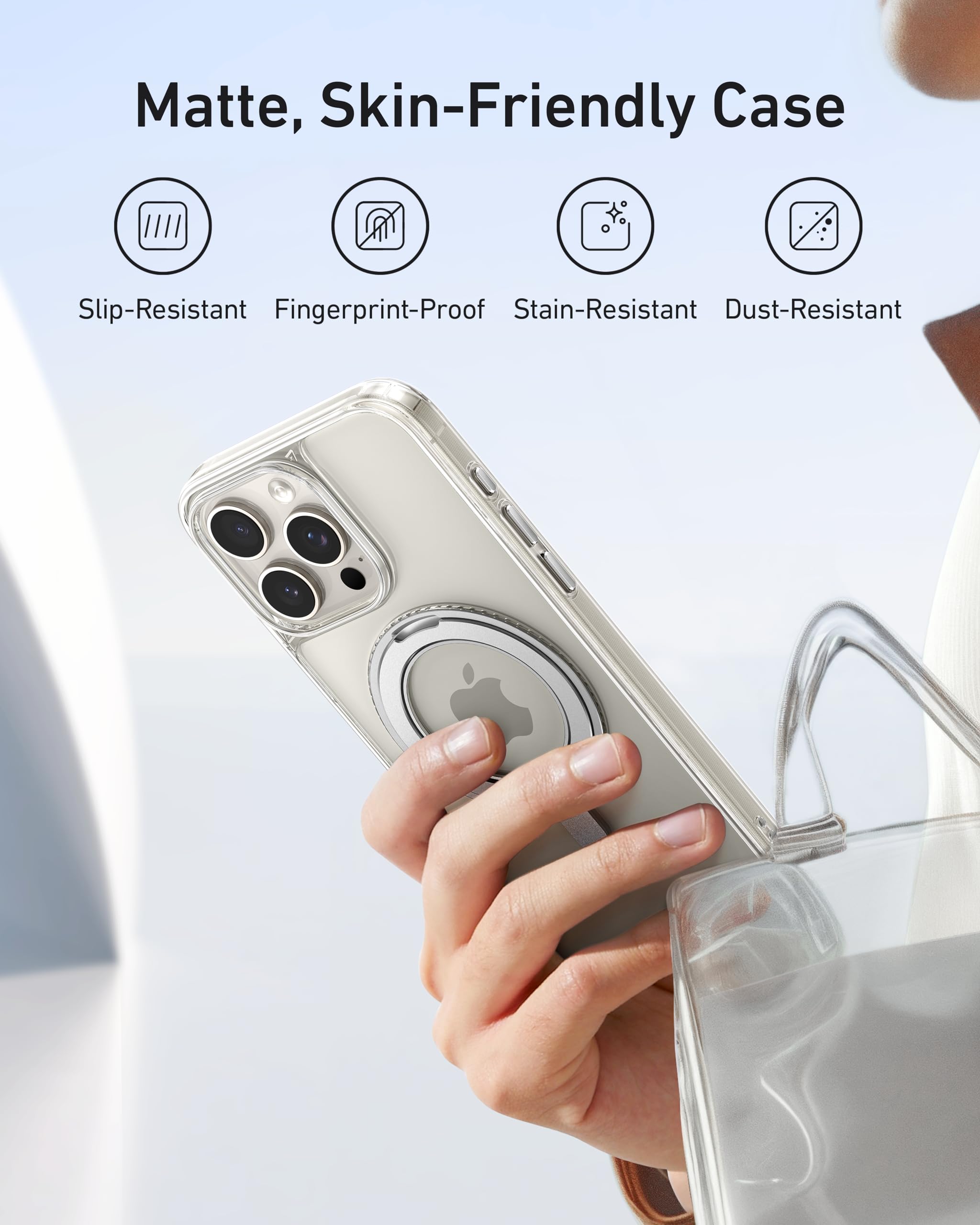 Anker Ultra Magnetic iPhone 15 Pro Case with 360° Ring Stand - Military-Grade Shockproof & MagSafe Compatible Clear Protective Cover - Perfect for Work, Travel and Everyday Use