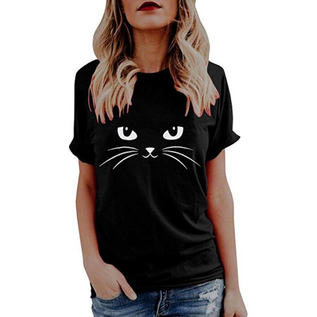 Women's Casual Cat Print T-Shirt - Cute Short Sleeve Blouse for Ladies | Summer Outfits, Weekend Wear & Casual Fashion