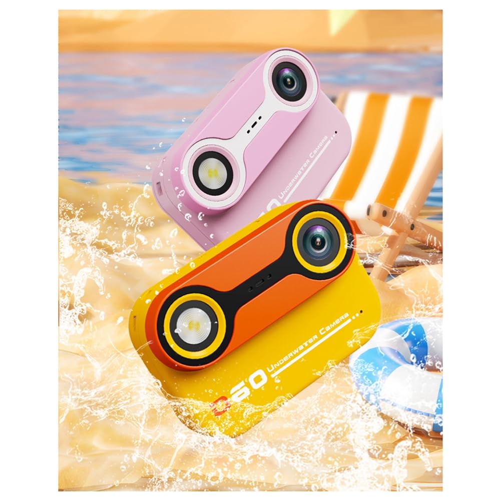 Pintoc Waterproof Kids Camera - 3M Underwater Dual Camera for Swimming, Snorkeling & Outdoor Adventures - Before & After Shots - Yellow (Perfect for Pool Parties, Beach Trips & Family Vacations)