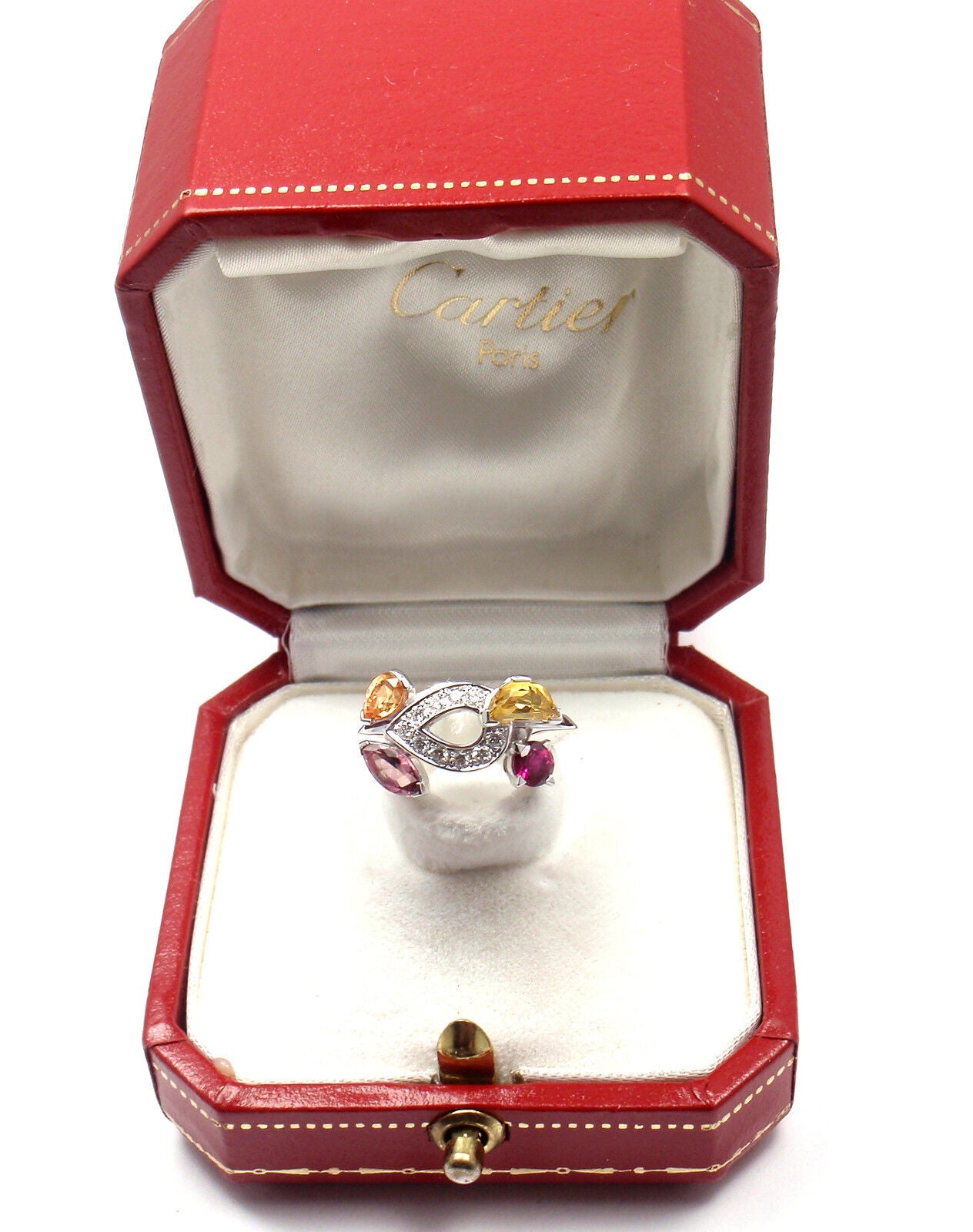 Authentic CARTIER Sorbet 18k White Gold Diamond Tourmaline Sapphire Ring - Size 50 (US 5.25) | Luxury Jewelry for Women, Perfect for Weddings, Anniversaries & Special Occasions