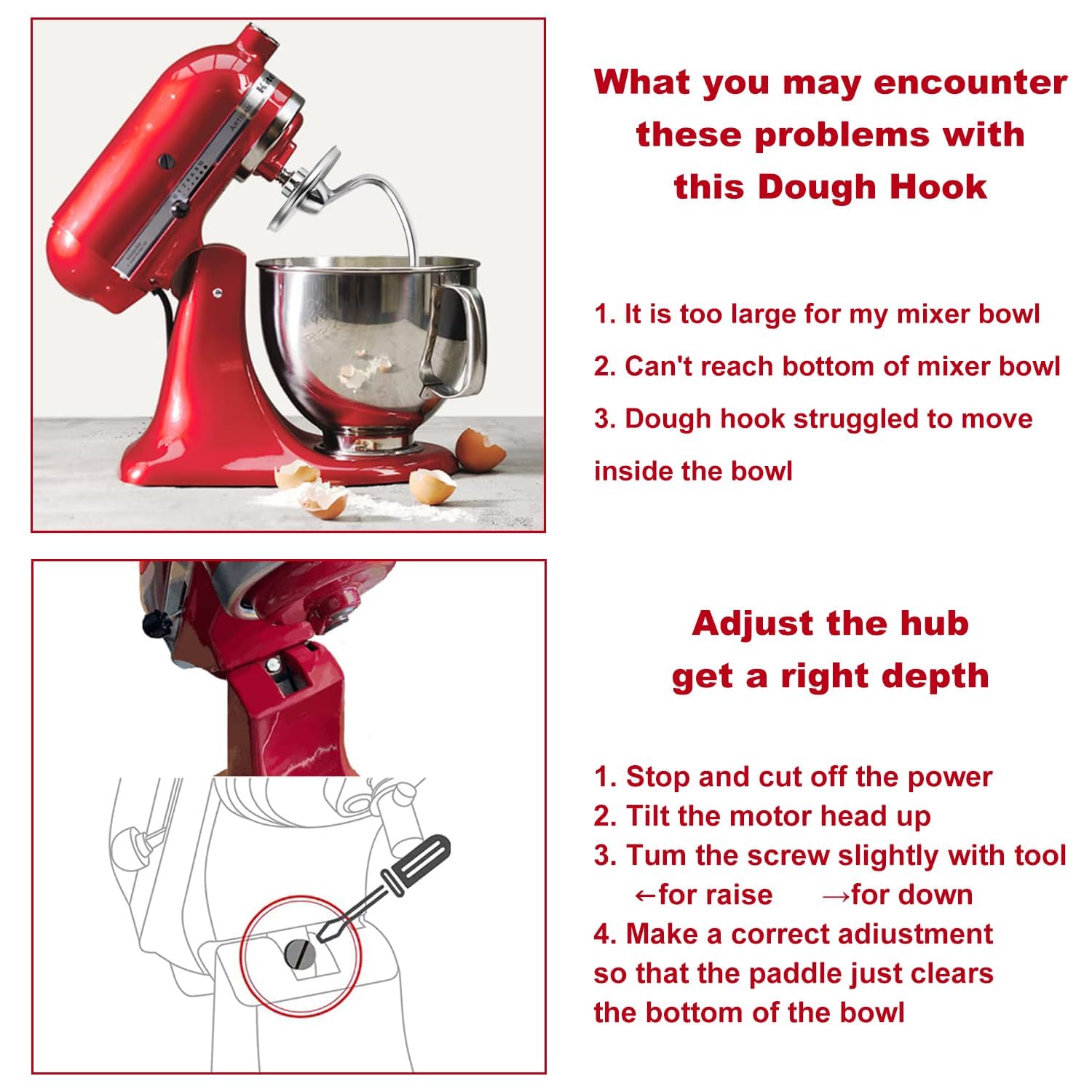 Stainless Steel Dough Hook Attachment for KitchenAid Mixer - Compatible with 4.5-5QT Tilt-Head Bowls, Classic/Classic Plus/Artisan Series (K45SS,KSM75,KSM90,KSM95,KSM150) | Dishwasher Safe | Perfect for Baking Bread, Cookies & Pastries