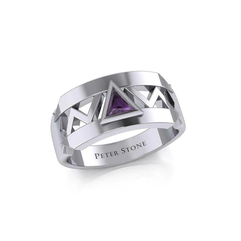 Modern Sterling Silver Ring with Inlaid Recovery Symbol - Elegant Jewelry for Women, Men - Perfect for 12 Step Programs, Sobriety Gifts & Spiritual Healing (TRI1929)