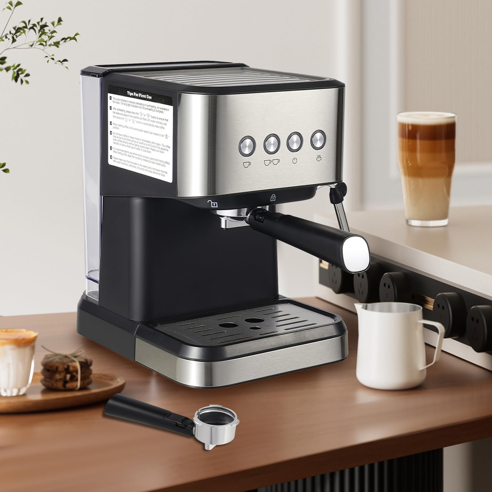 20 Bar Professional Espresso Machine with Steam Wand - Semi-Automatic Coffee Maker for Home & Office - 50oz Removable Water Tank - Perfect for Lattes, Cappuccinos & Espresso Drinks