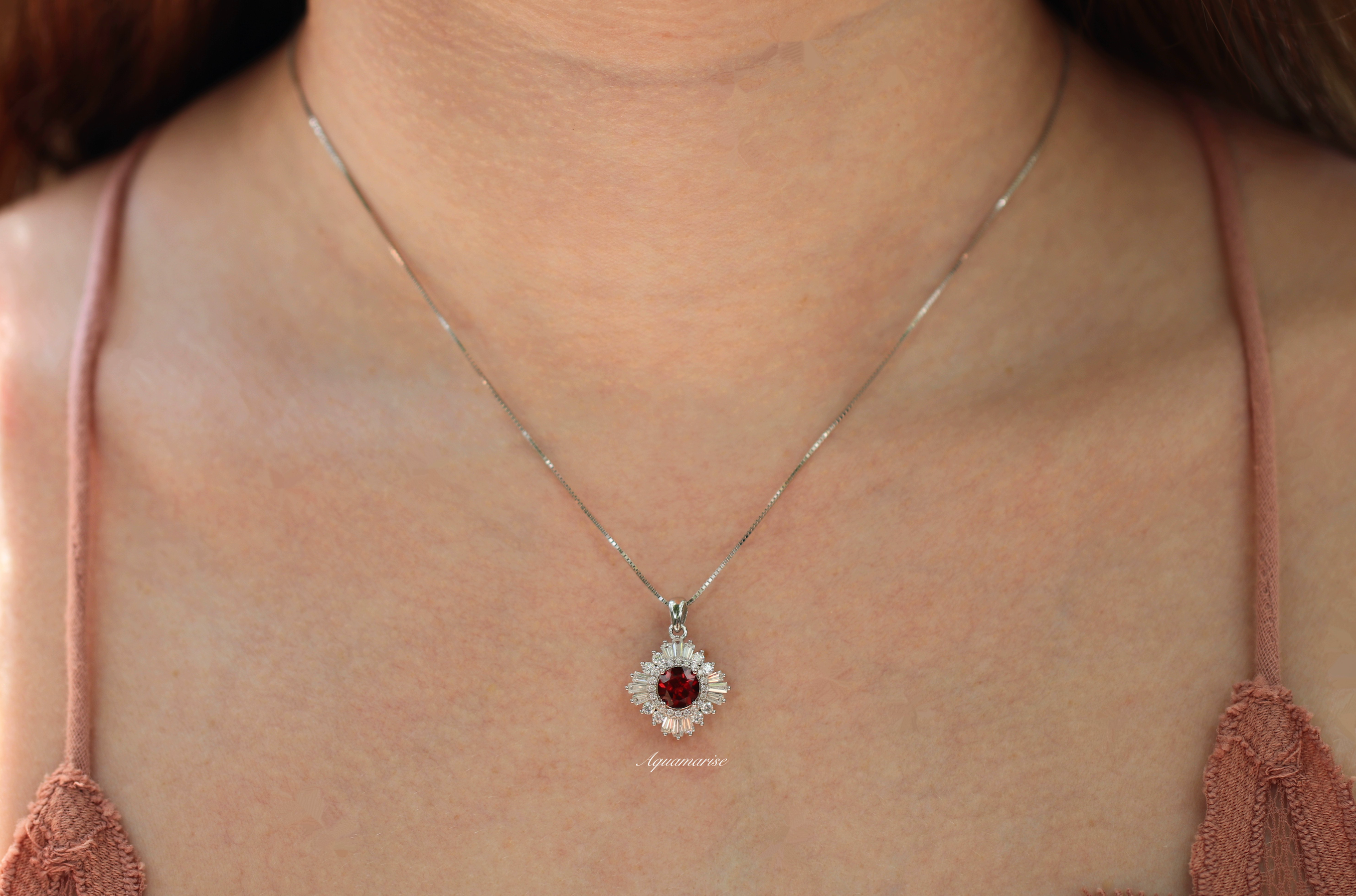 Joelle Garnet Necklace - Sterling Silver Pendant Jewelry for Women | Elegant Gift for Valentine's Day, Anniversary & Special Occasions